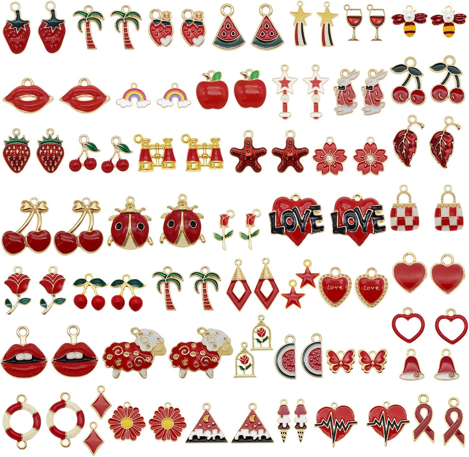 Julie Wang 60Pcs 30 Pairs Enamel Charms Pendants for Jewelry Making Bulk lot Necklace Earrings Bracelets Craft DIY