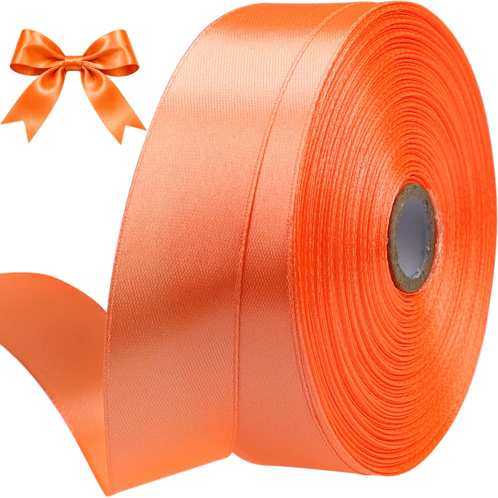 Photo 1 of 1 Inch Orange Satin Ribbon 50 Yards Single Face Polyester