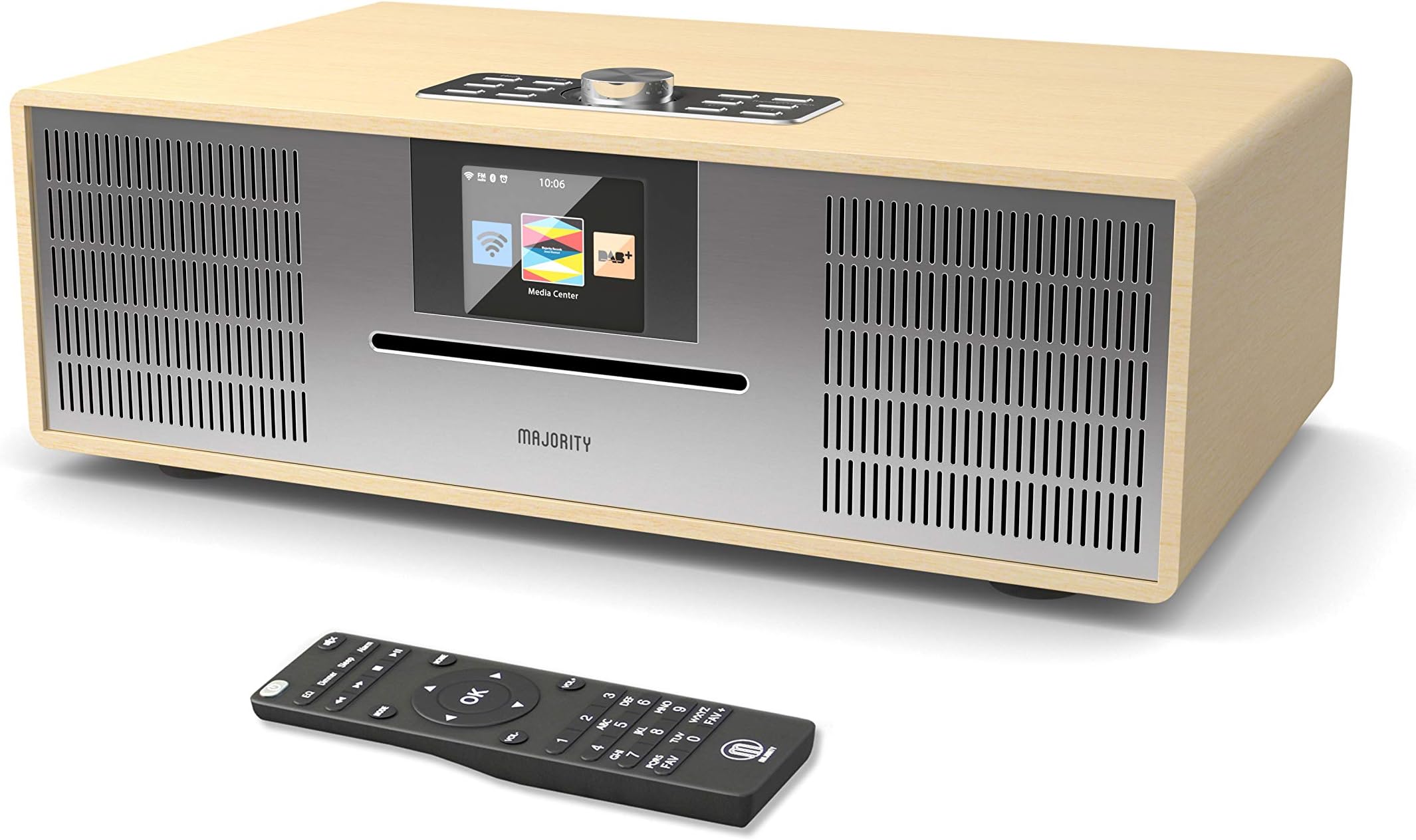 Majority Willingham DAB/DAB+ Digital FM Radio - Bluetooth Wireless - CD Player - Hi-Fi Speaker System - Remote Control – AUX-In & USB MP3 Play – Colour Screen (Oak)