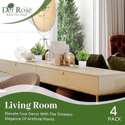 Miniatura 3 de Der Rose Paquete de 4 plantas falsas, mini plantas artificiales en maceta para decoración del hogar, interiores, oficina, mesa, habitación, granja