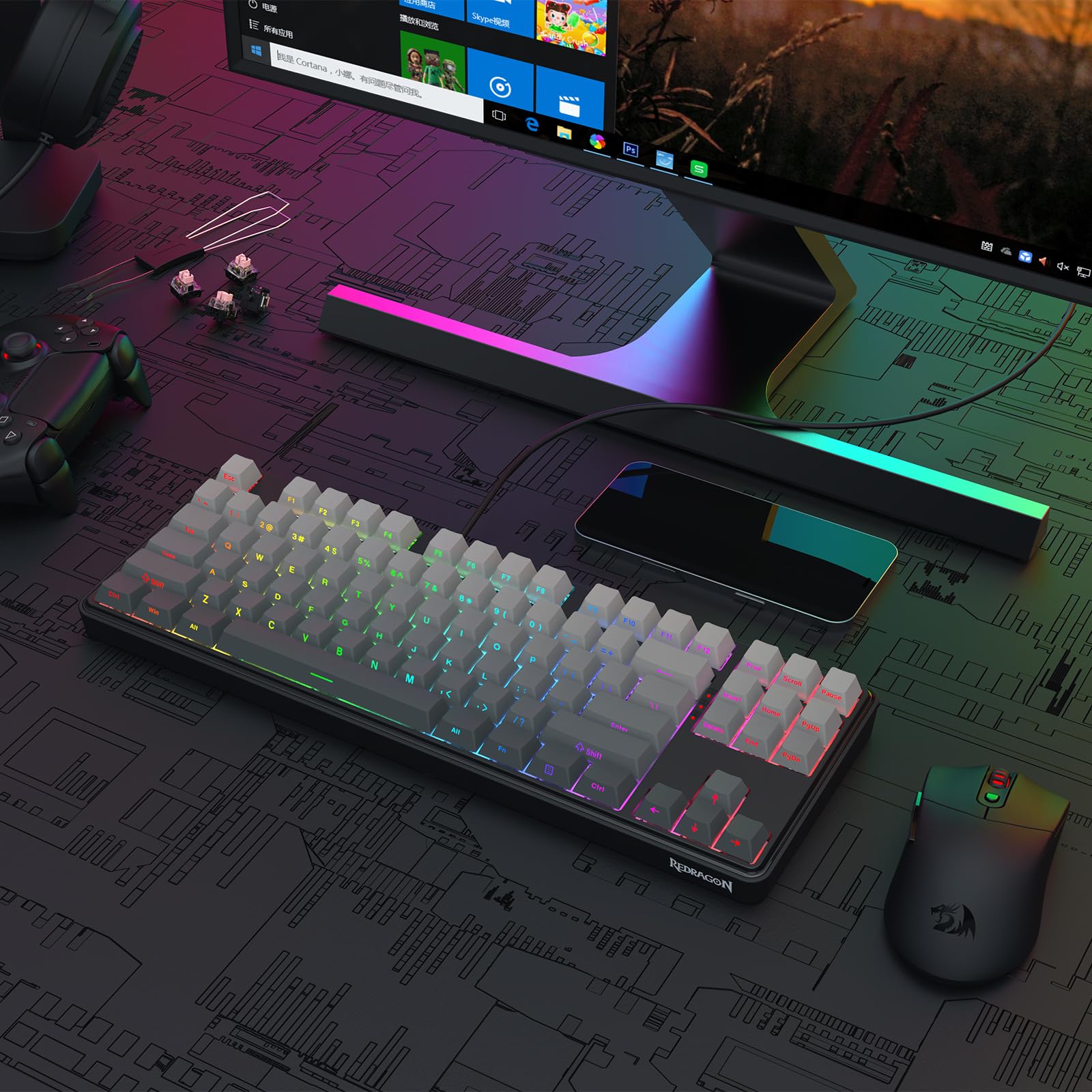Redragon K707 HE Teclado mecánico para Juegos de Disparo rápido, 87 Teclas TKL con Cable, Interruptor magnético de Efecto Hall, accionamiento hiperrápido, Punto de accionamiento Ajustable, US Layout