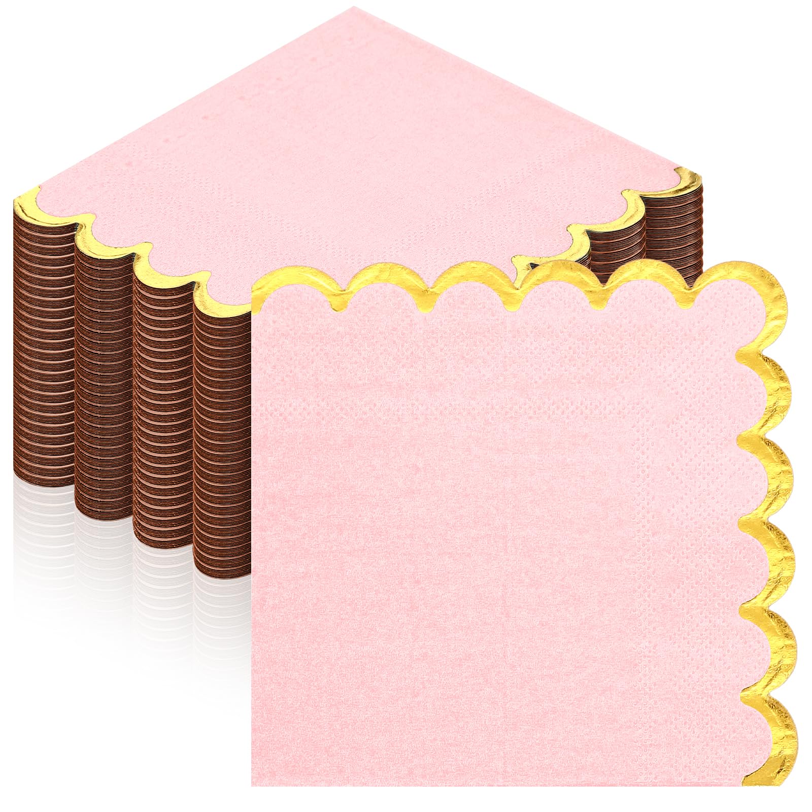 50 servilletas de cóctel festoneadas con borde de lámina dorada, servilletas desechables gruesas, servilletas de papel pastel, servilletas de fiesta, servilletas de bebidas para boda, cena,