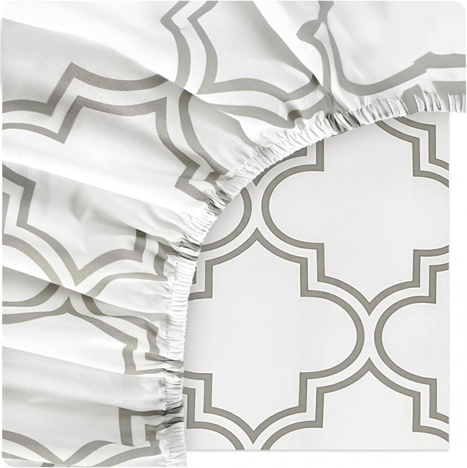 Lane Linen 100% Organic Cotton Full Size Fitted Sheet Only (54"x75") - Super Soft 100% Cotton Full Fitted Sheet - Lightweight & Durable Cotton Bed Sheet - Trellis Silver