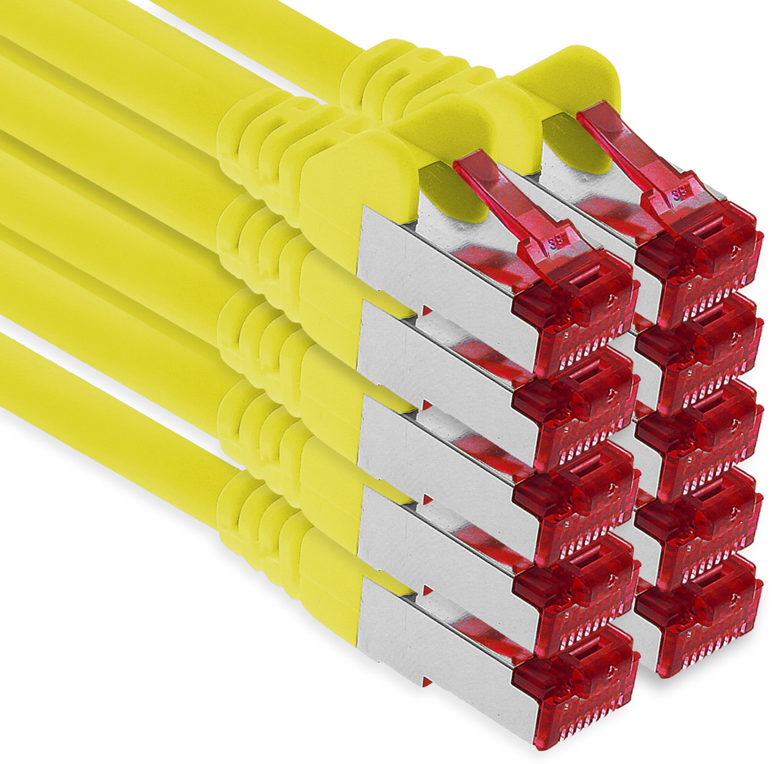 1aTTack.de - 10x 0,25m CAT6 Patchkabel S/FTP PIMF Schirmung CAT.6 RJ45 Netzwerkkabel Ethernetkabel DSL LAN Router Switch Modem Patchfeld -gelb - 10 Stück