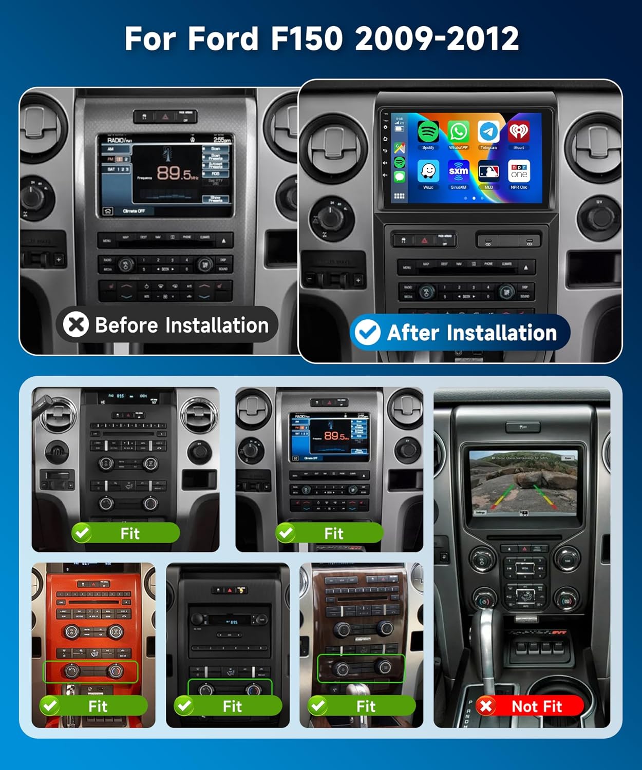 2+64G Car Radio for Ford F150 2009 2010 2011 2012,Wireless Carplay Android Auto Android Stereo Radio 9" Touch Screen Bluetooth Car Audio Receiver GPS WiFi FM/RDS SWC EQ+Backup Camera for F150 Radio
