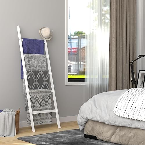Miniatura 8 de WTZ Escalera para mantas, toallero de 5 capas, soporte para manta con construcción antideslizante, decoración del hogar, manta decorativa, edredón,