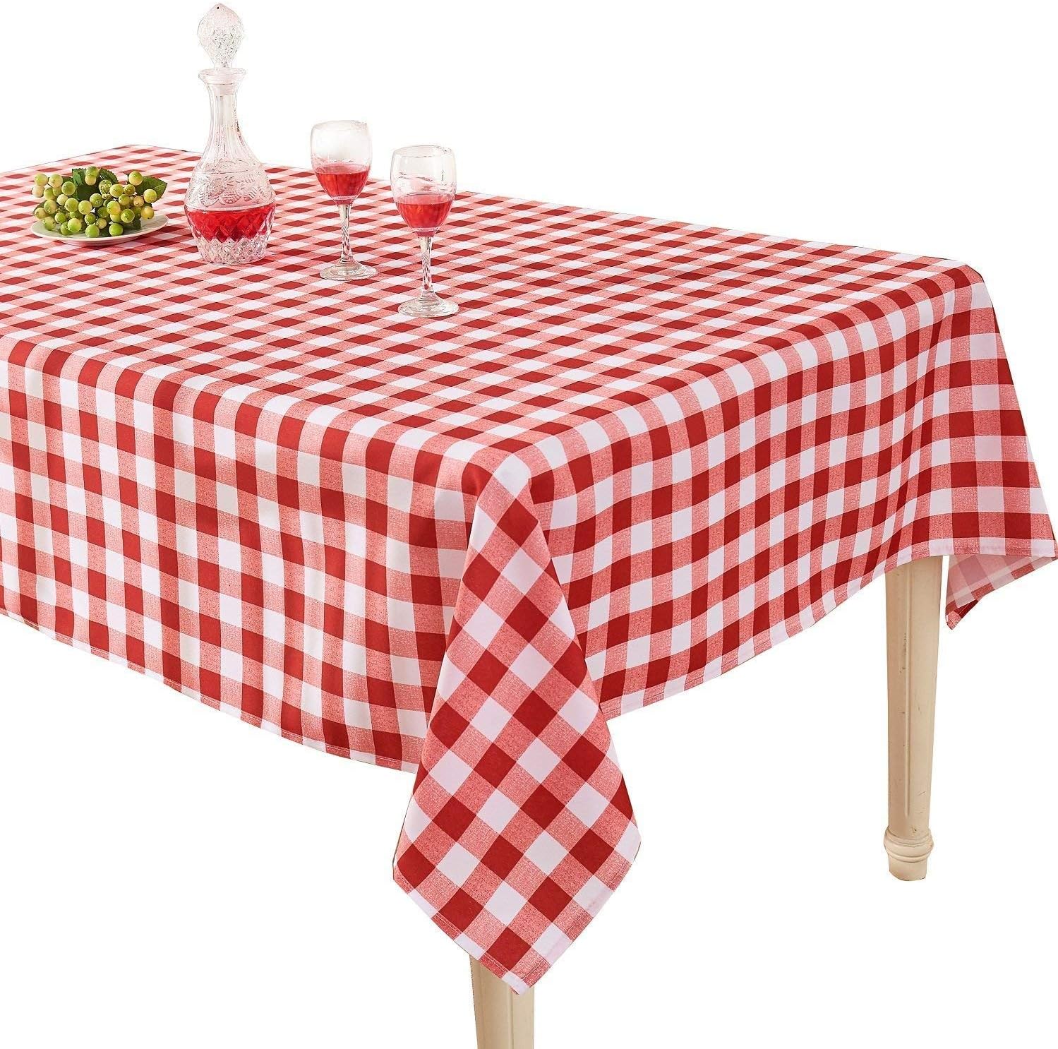 YEMYHOM 100% Polyester Spillproof Christmas Tablecloth for Rectangle Tables 60 x 84 Inch Indoor Outdoor Camping Picnic Holiday Rectangular Table Cloth (Red and White Checkered)