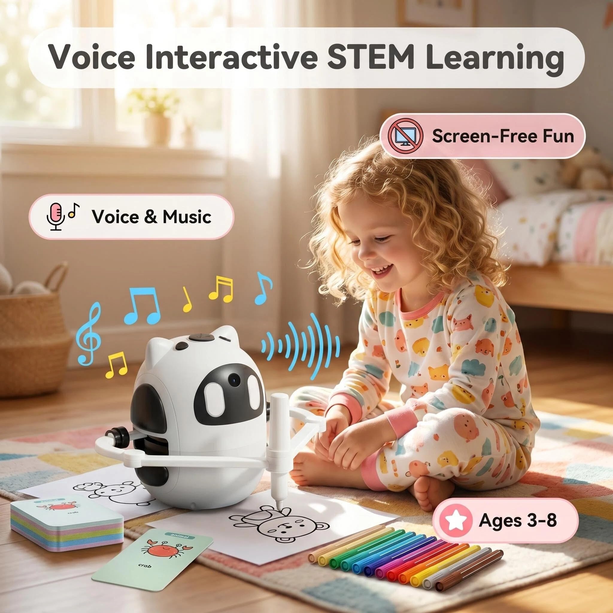 Kit Montessori Robot de dibujo AI con 150 tarjetas y 17 colores
