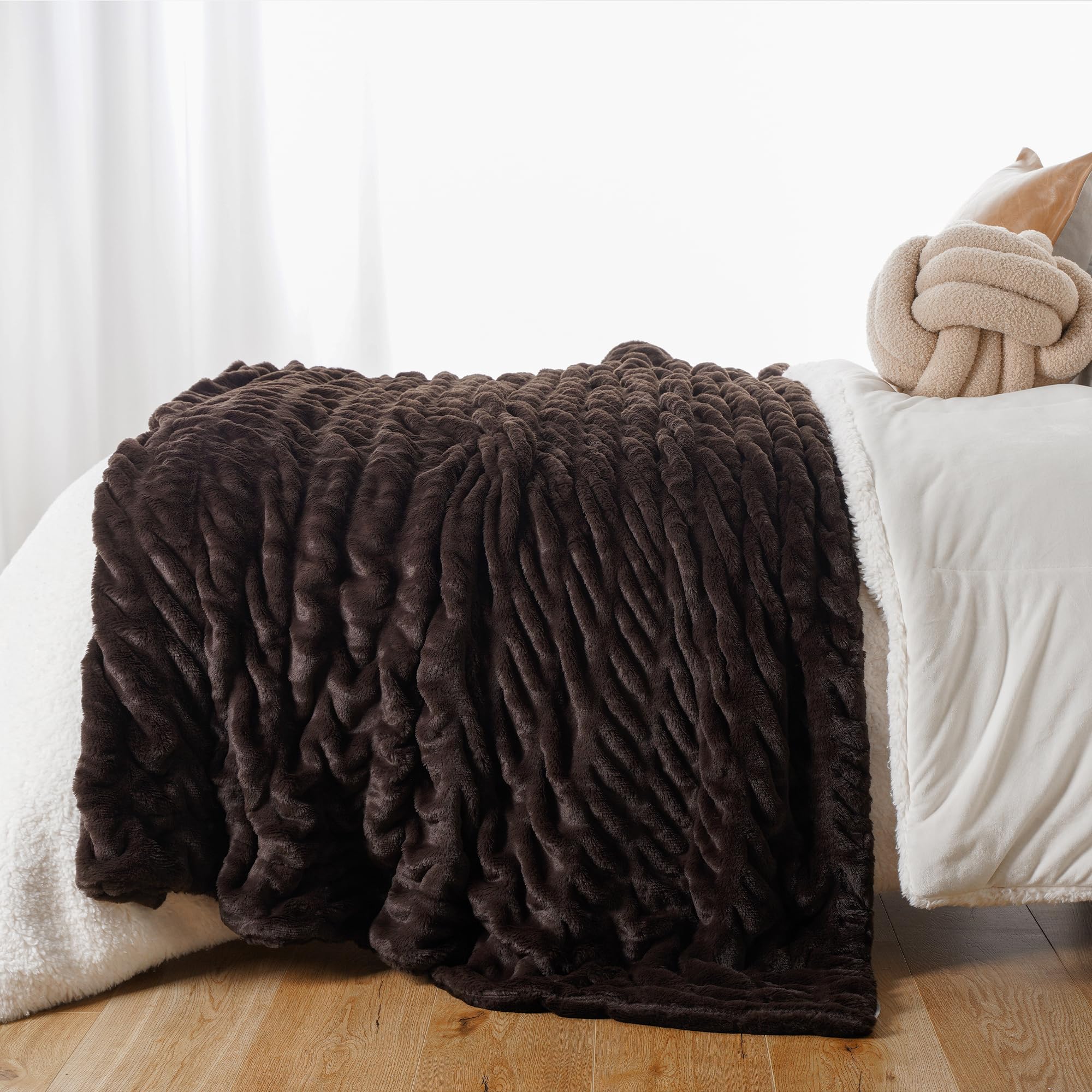 Photo 1 of Battilo Reversible Faux Fur Throw Blanket 60"x80" Dark Brown