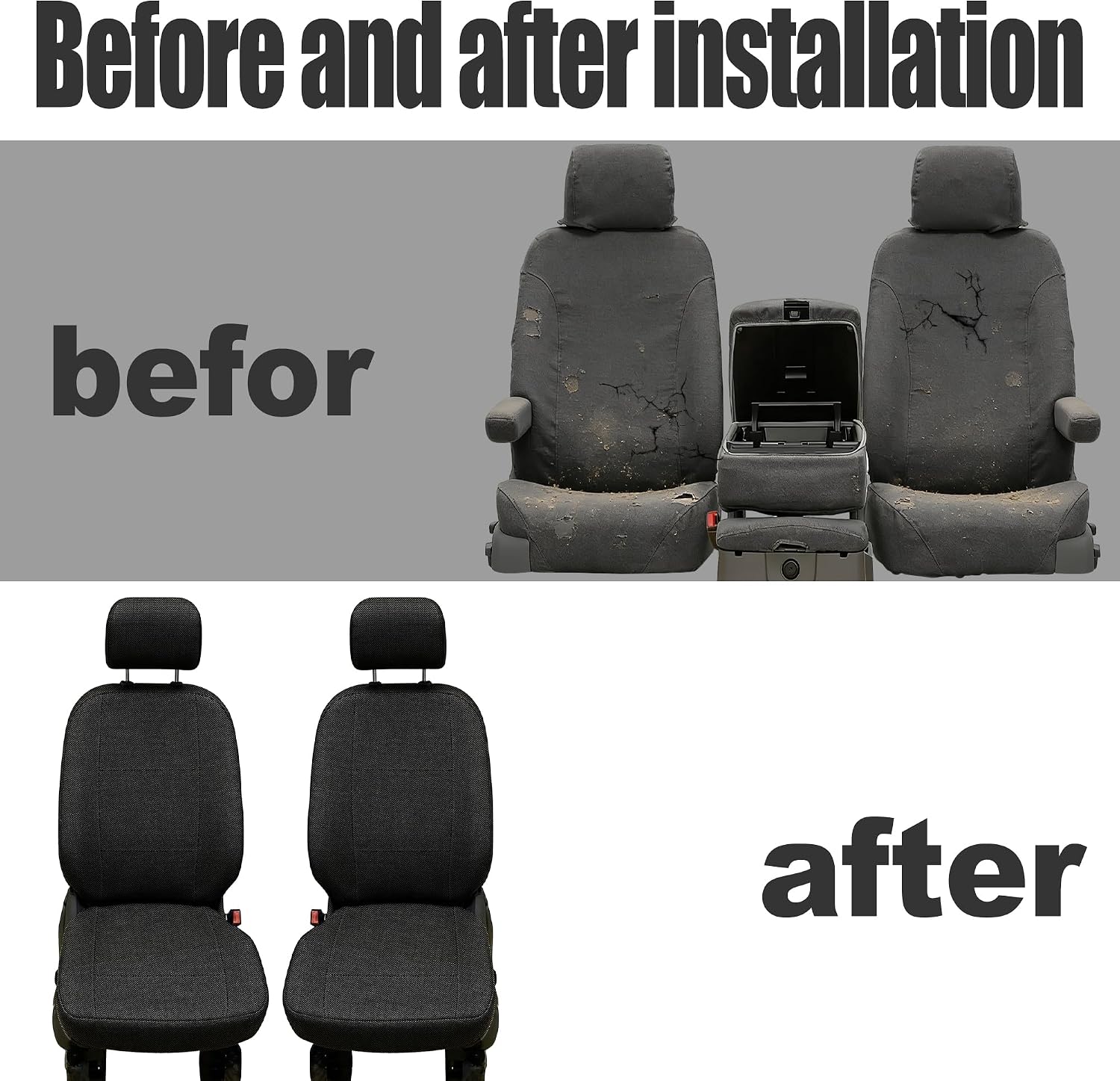 Front Cloth Seat Covers for Ford F150 2015-2025 F150 Lightning 2022-2025 F250 F350 Super Duty 2017-2025 Crew Cab Foam Padded Bucket Seat Covers - Black