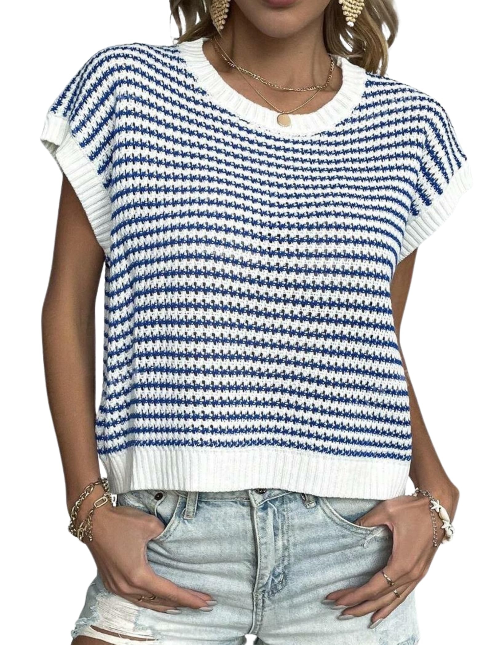 Zeagoo Womens Cap Sleeve Sweaters Vest Crew Neck Knit Sweater Tops 2026 Casual Summer Sleeveless T Shirt