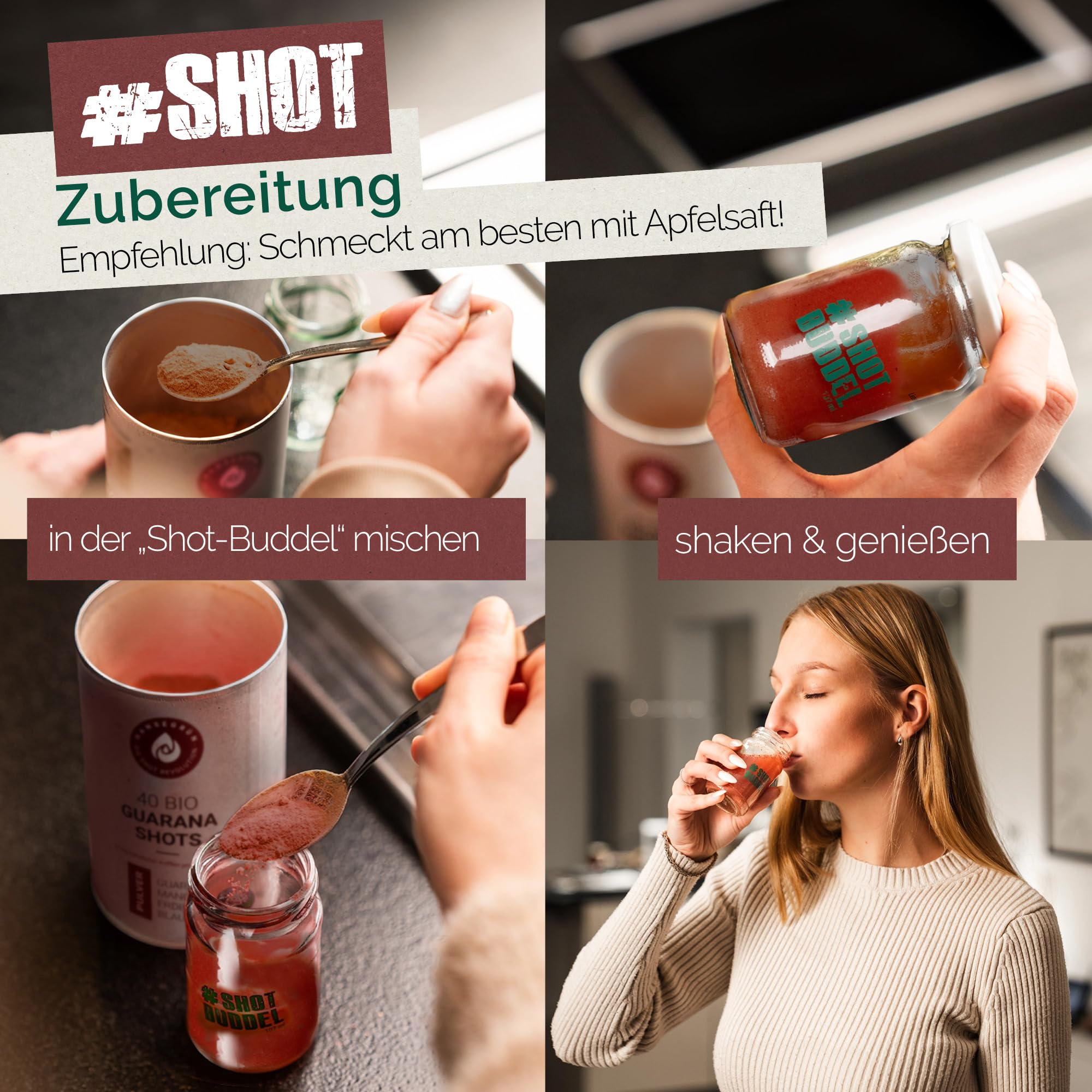 Hansegrün - 2x Bio Guarana Shots (80 Stk.) - Veganes Superfood-Pulver als Energy Drink Alternative - für bis zu 6h natürlich anhaltende Power - 100% echte Zutaten zur täglichen Zubereitung