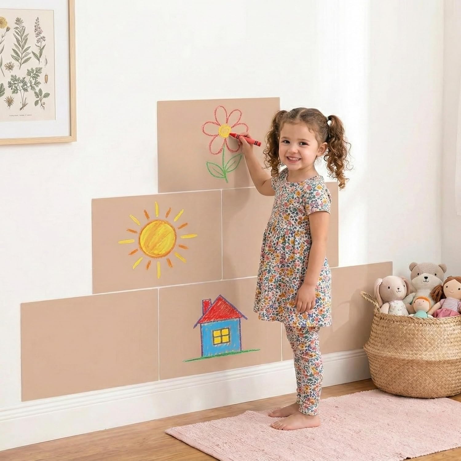 Magnetic Chalkboard Wall Decal for Kids – Set of 6 Peel and Stick Magnet Sheets with Chalk, Tangram Puzzle, and Holder – Modular Learning and Drawing Board for Homeschool, Playroom, Classroom