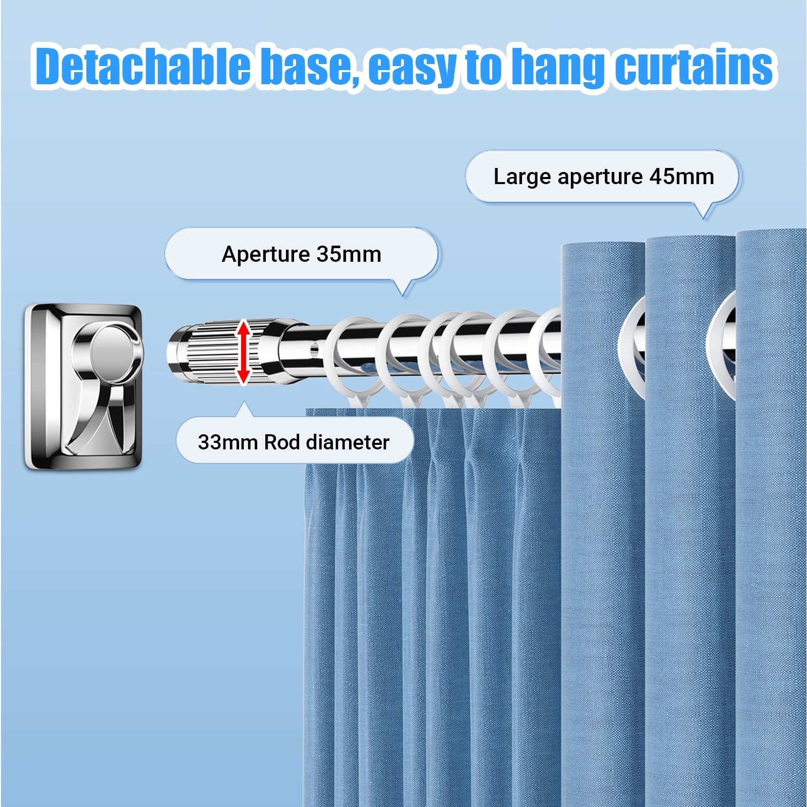 Teles Barra de ducha 40490 cm, sin taladro, ajustable, con ventosas, ideal para baño, cocina y puerta (plata, 70120 cm)
