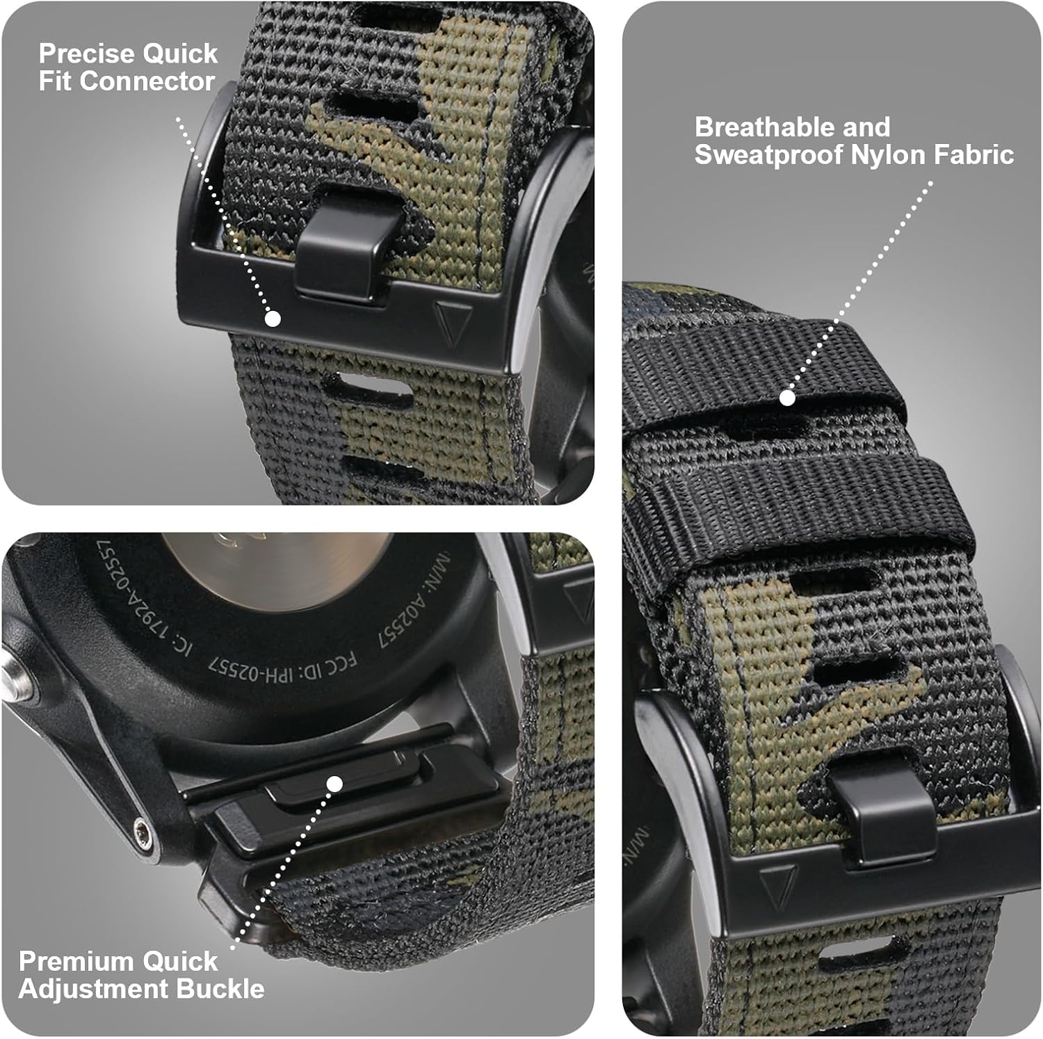 26mm Nylon Watch Band Compatible for Garmin Fenix 7X/ Fenix 6X/ Fenix 5X/ Tactix Delta, Camouflage Quickfit Bands for Garmin Fenix 3/3 HR, Fenix 5X Plus/6X Pro/Descent MK1/Enduro - Image 3