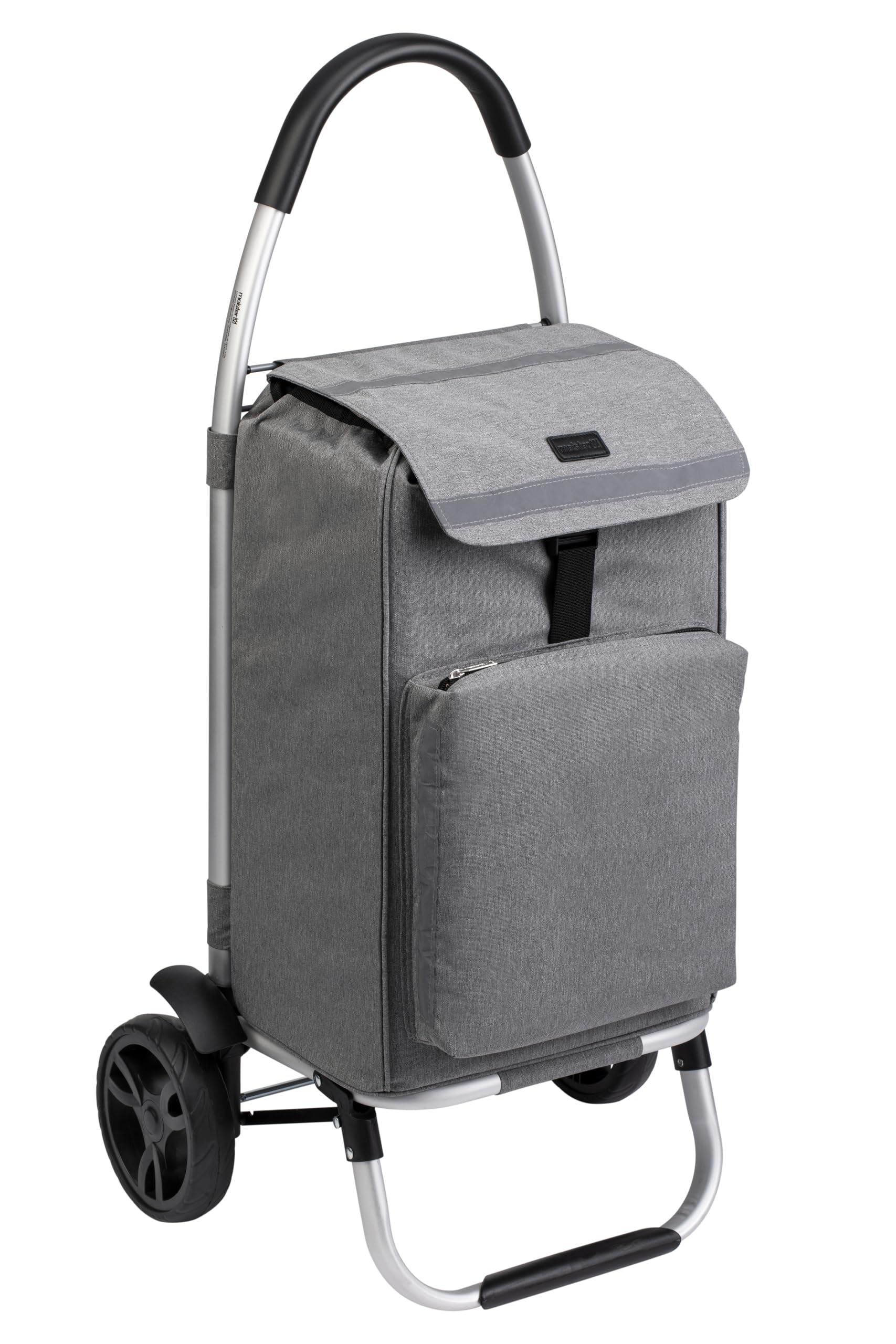 Meister Einkaufstrolley Grau, 54 + 5 L – Klappbarer Einkaufsroller mit großen Reifen & Kühlfach – Abnehmbare, regenfeste Tasche – Mit Aufhängung für Einkaufswagen