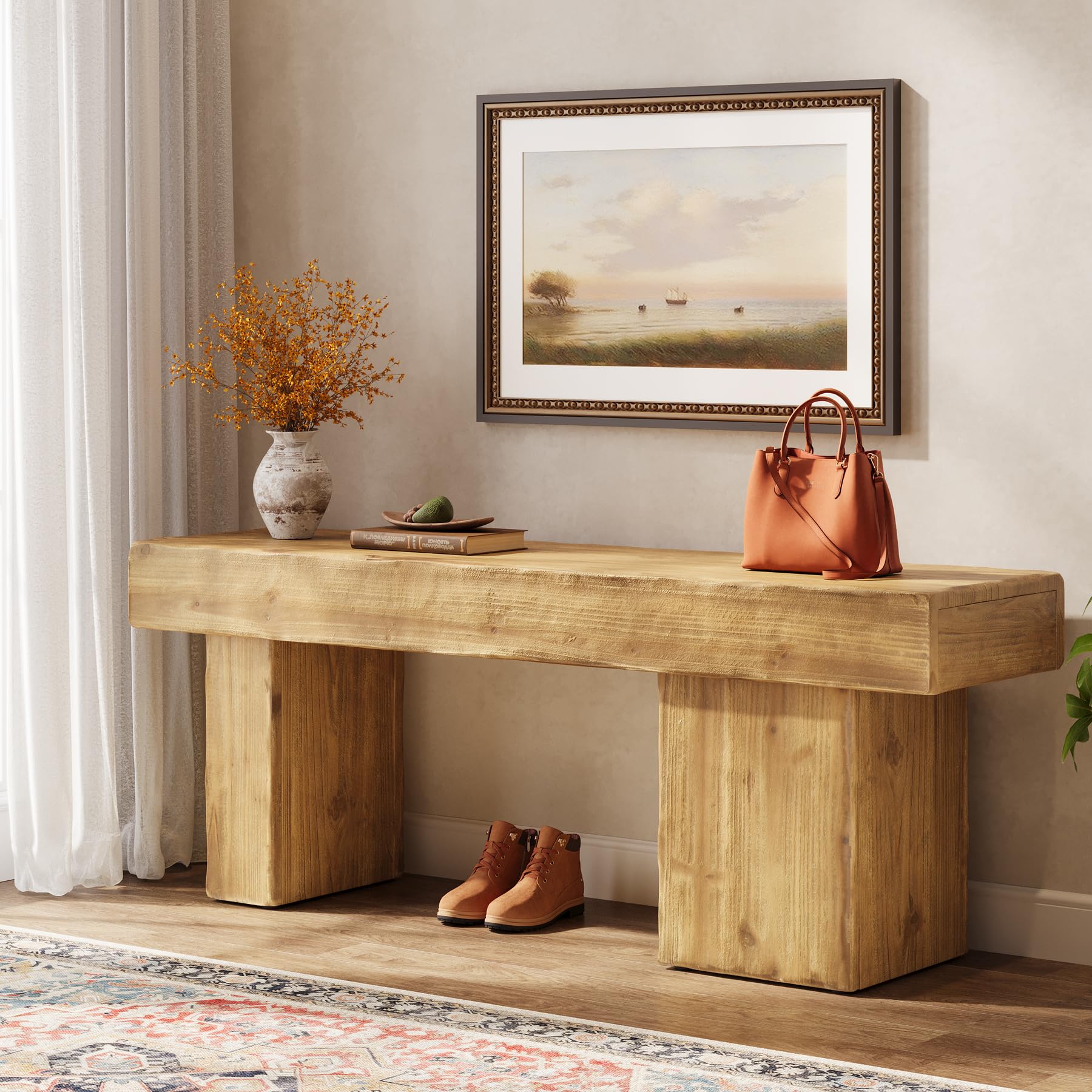 Banco de Madera Maciza de 120 cm – Banco rústico para Comedor, Banco de Entrada, Zapatos, Asiento para Sala de Estar, Dormitorio, Pasillo, Punta de Cama, Muebles Marrones
