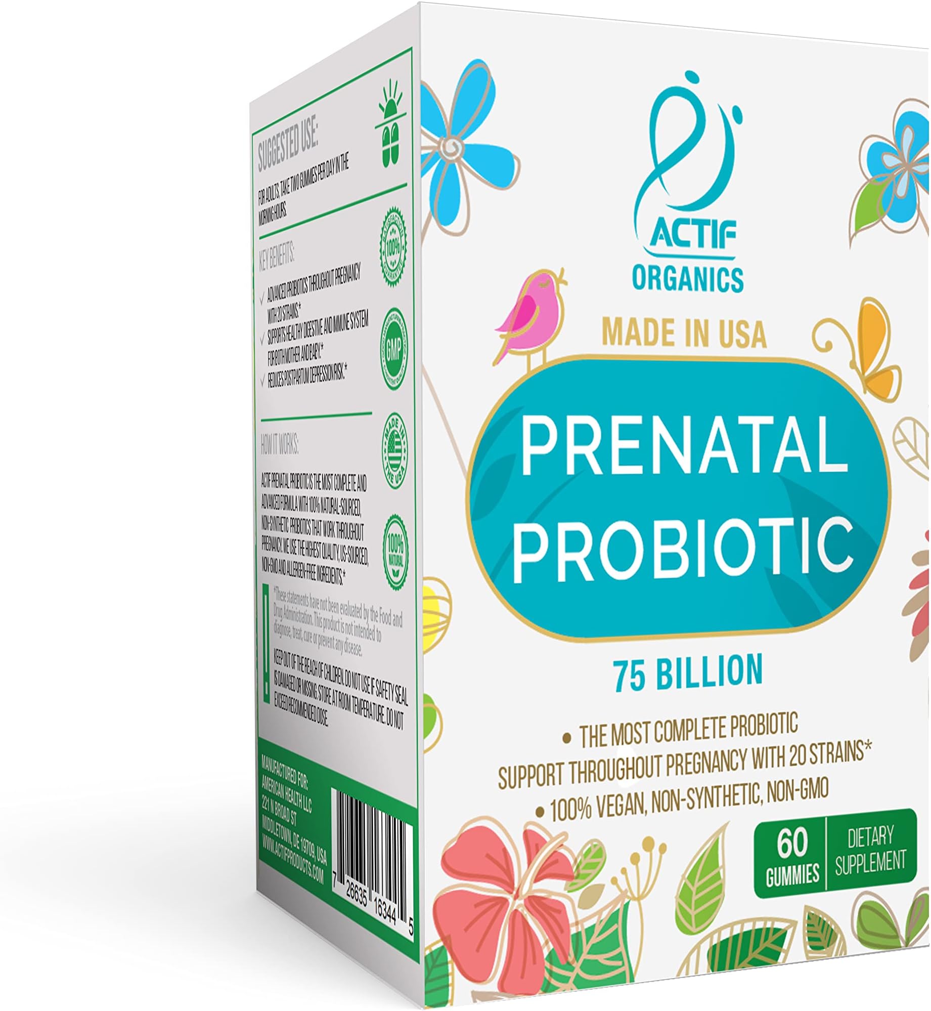 Prenatal Probiotic Maximum Strength with 75 Billion CFU and 20 Strains, Immunity and Gut Support, Zero Nausea Formula - Made in The USA, 60 Gummies, Strawberry Flavor