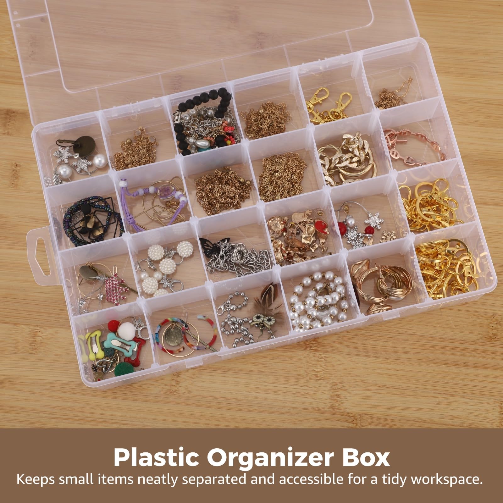 2 scatole organizer in plastica, 24 scomparti trasparenti con divisori regolabili, custodie in plastica trasparente per gioielli, perline, materiali di ricerca, forniture artigianali