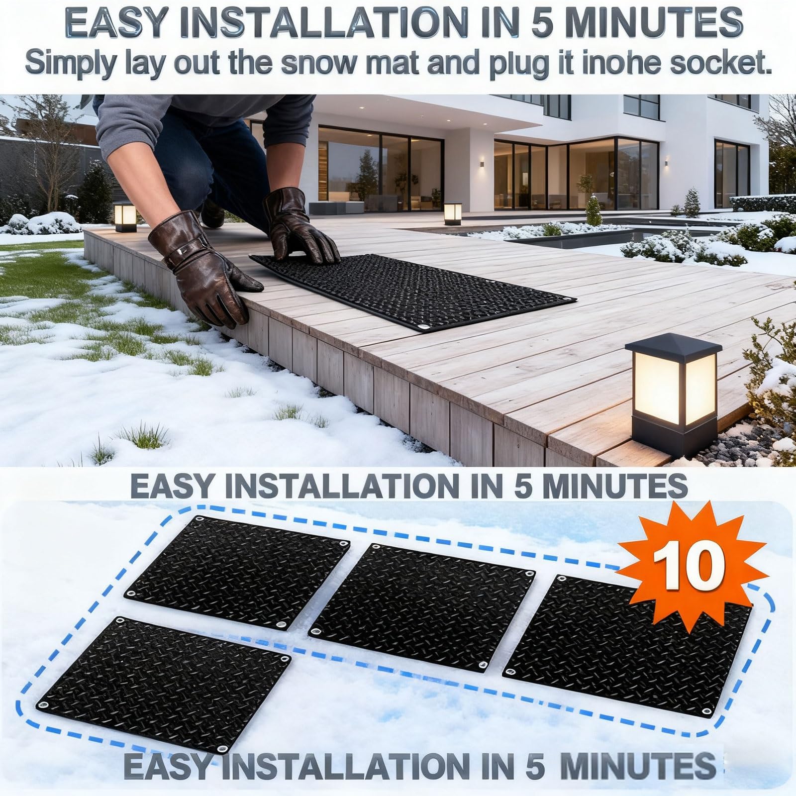 Tapis Fondant Neige Électrique Antidérapable pour Dégagement Rapide, Prévention Danglas Escaliers, Allées, Entrées Usage Résidentiel/Commercial