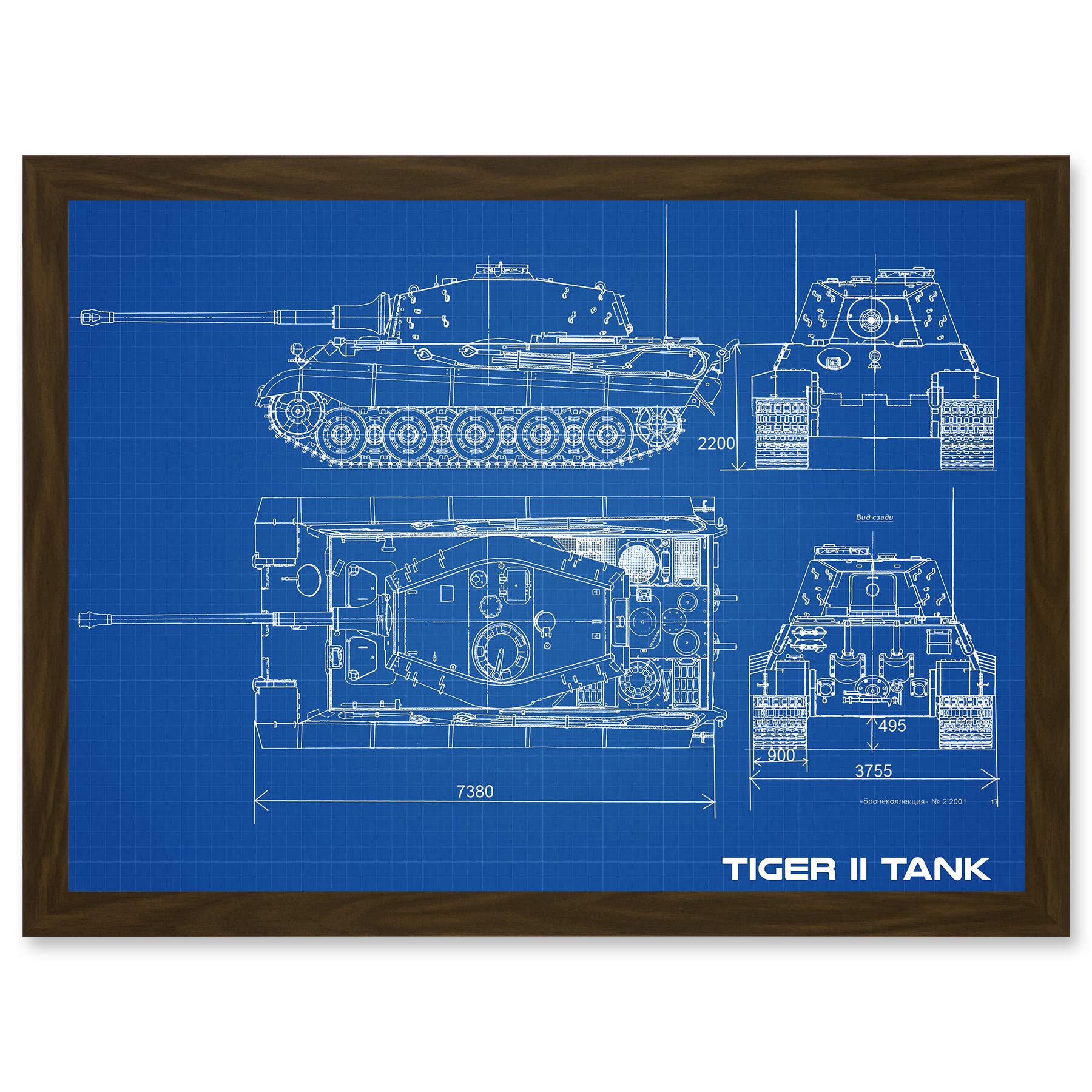 Artery8 Military Tiger II Panzer Kampfwagen Heavy Tank Blueprint Plan Artwork Framed Wall Art Print A4