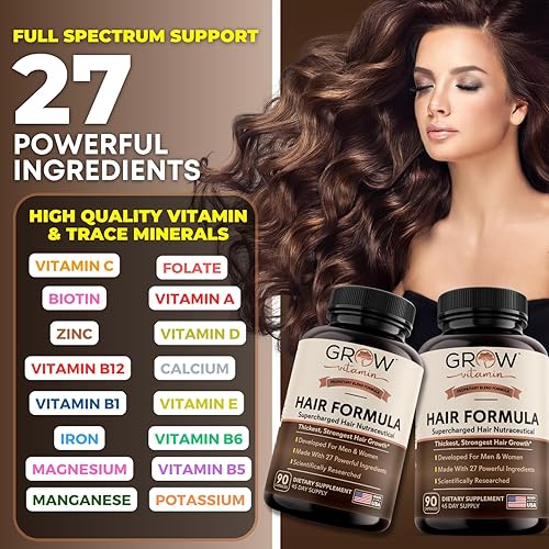 Miniatura 3 de grow vitamin Fórmula capilar todo en uno para hombres y mujeres  Fórmula avanzada para el cabello incluye biotina, palma enana americana, bloqueador
