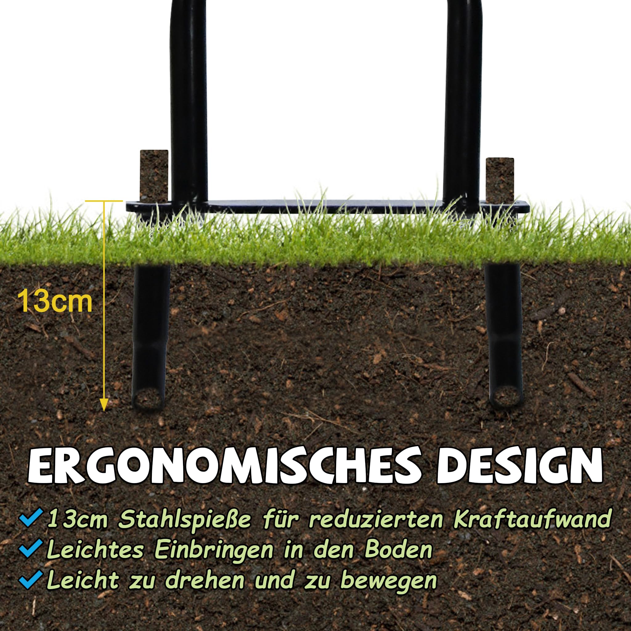 Froadp 3 en 1 Griffe de Jardin Grelinette avec Manche Beche Jardinage en Acier Outillage de Jardin avec 3 Charrues Griffe de Sol Manuelle Aération du Gazon pour Ameublir Labourer et Désherbage