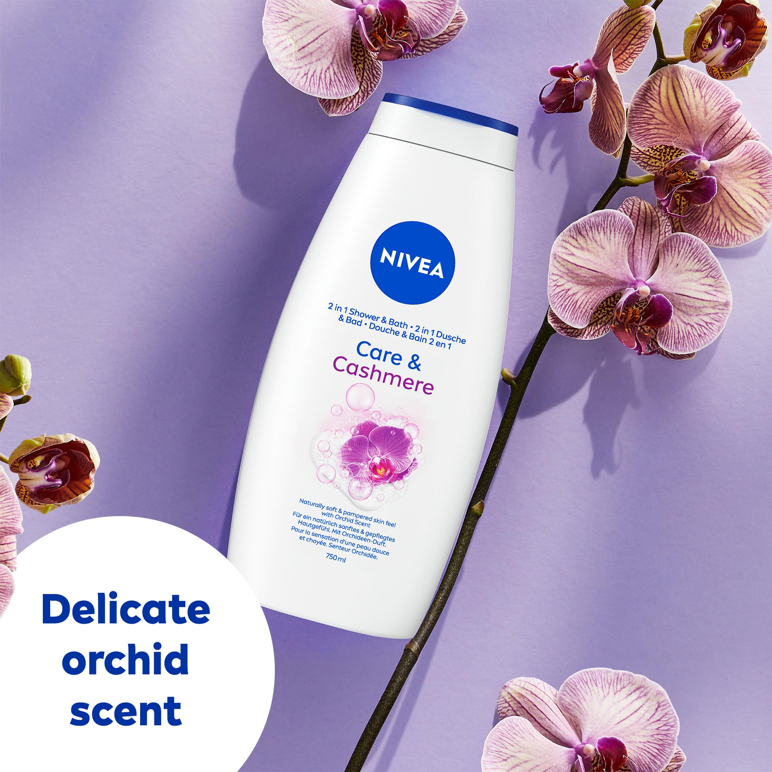 NIVEA 2in1 Cashmere Shower & Bath Gel (750ml), Caring Bath and Shower Gel, Body Wash with Vitamin C and E - Image 3