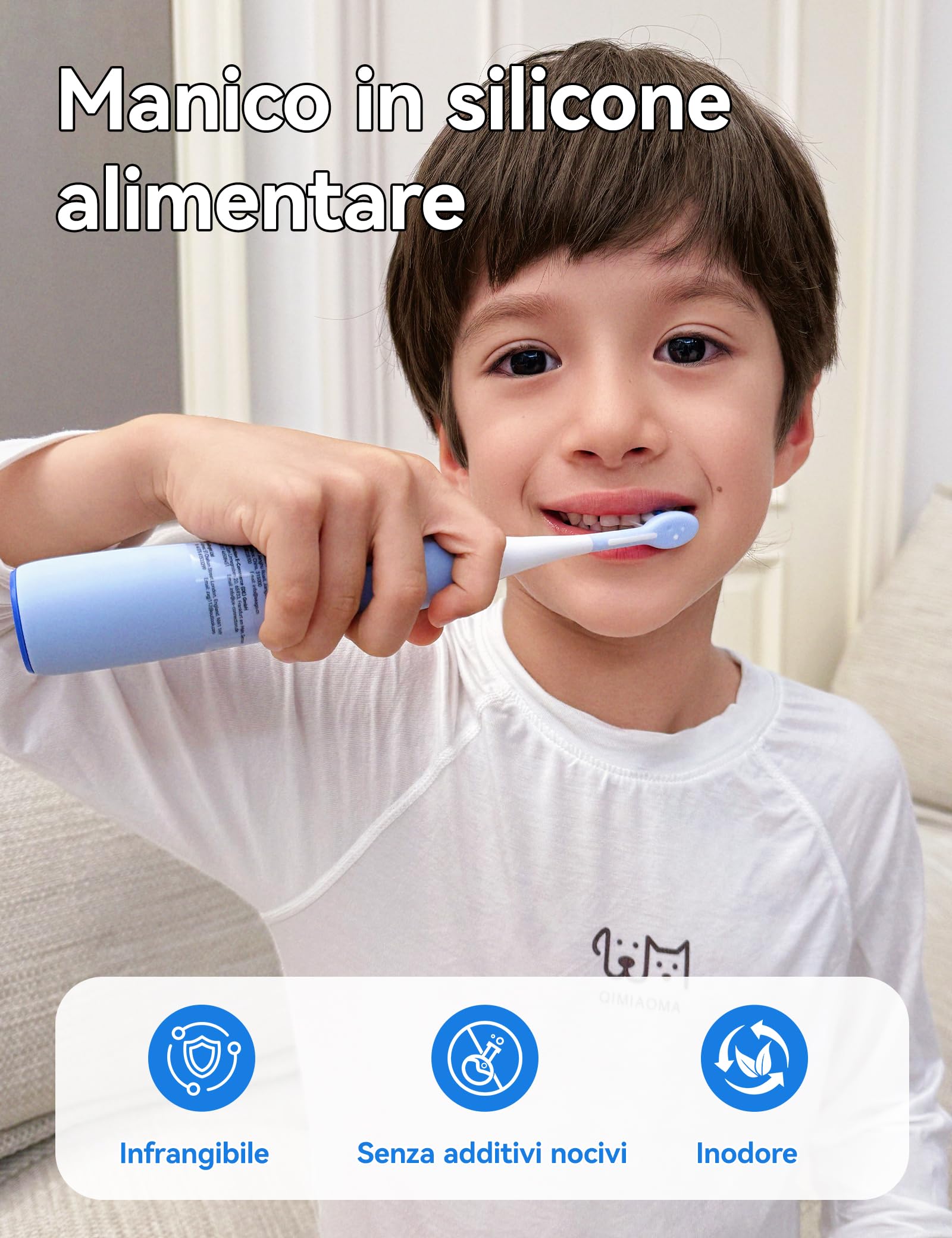 Seago Spazzolino da denti elettrico per bambini dai 5 ai 8 anni, Spazzolino da denti elettrico per bambini con stazione di ricarica, senza BPA, manico antiscivolo in silicone alimentare, (Blu)