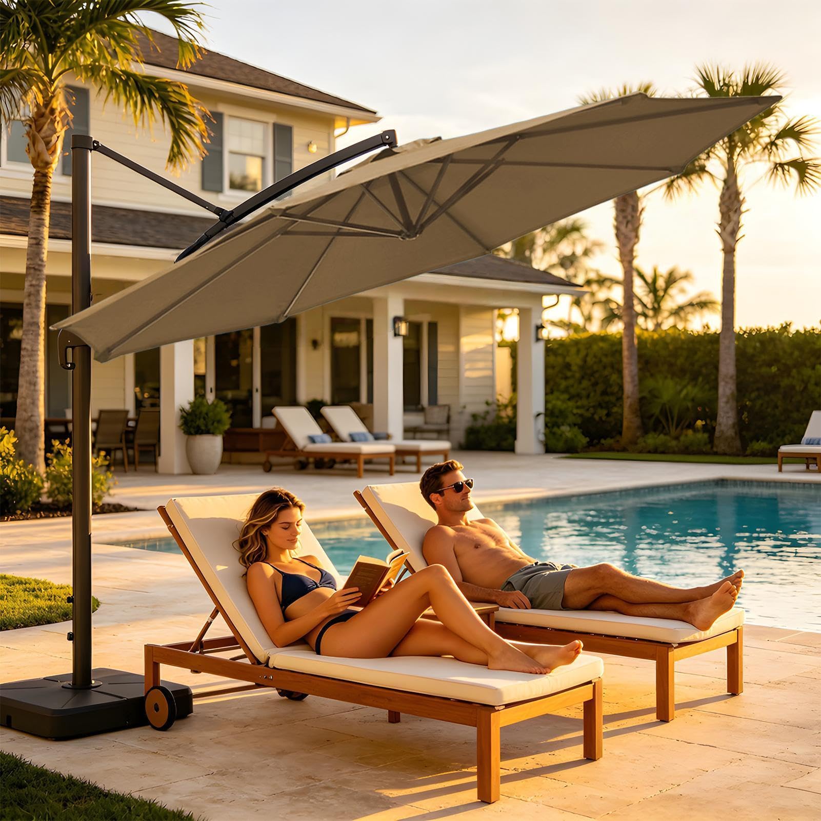 Genérico Parasol cantilever Protection UV et imperméable, facile