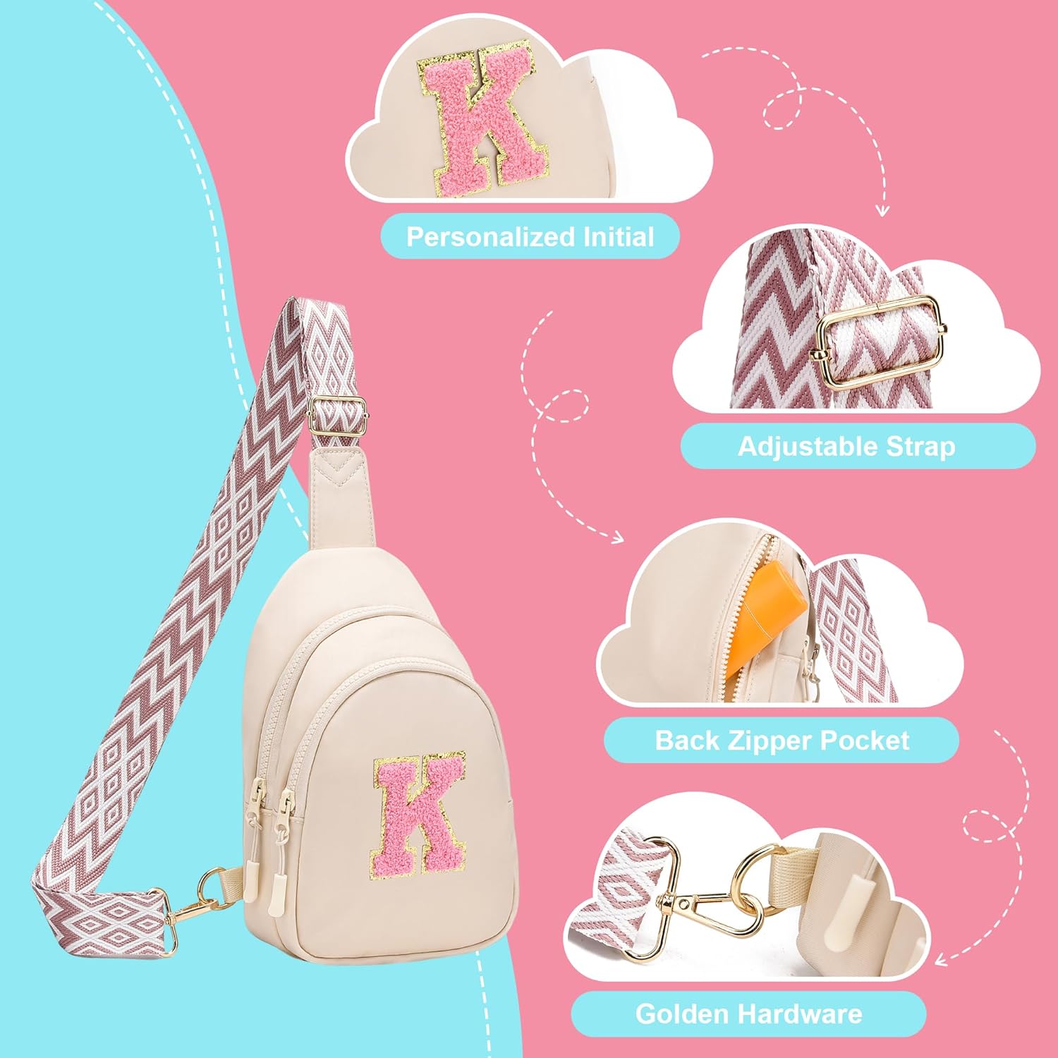 I IHAYNER Birthday Gifts for 5 6 7 8 9 10 11 12 13 Year Old Girls Small Cross Body Bag Initial Sling Bag Fanny Pack for Girls (Beige-S) - Image 6