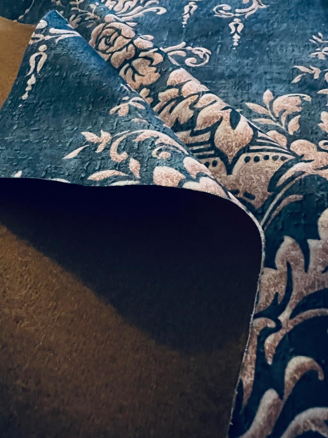 Damask Design Digitally Printed Velvet Finish Fabric for Upholstery, Chairs, Cushions, Window Treatments Crafts Rennaisance Rococo Victorian Style 54" Width By the Yard (Stone Blue)