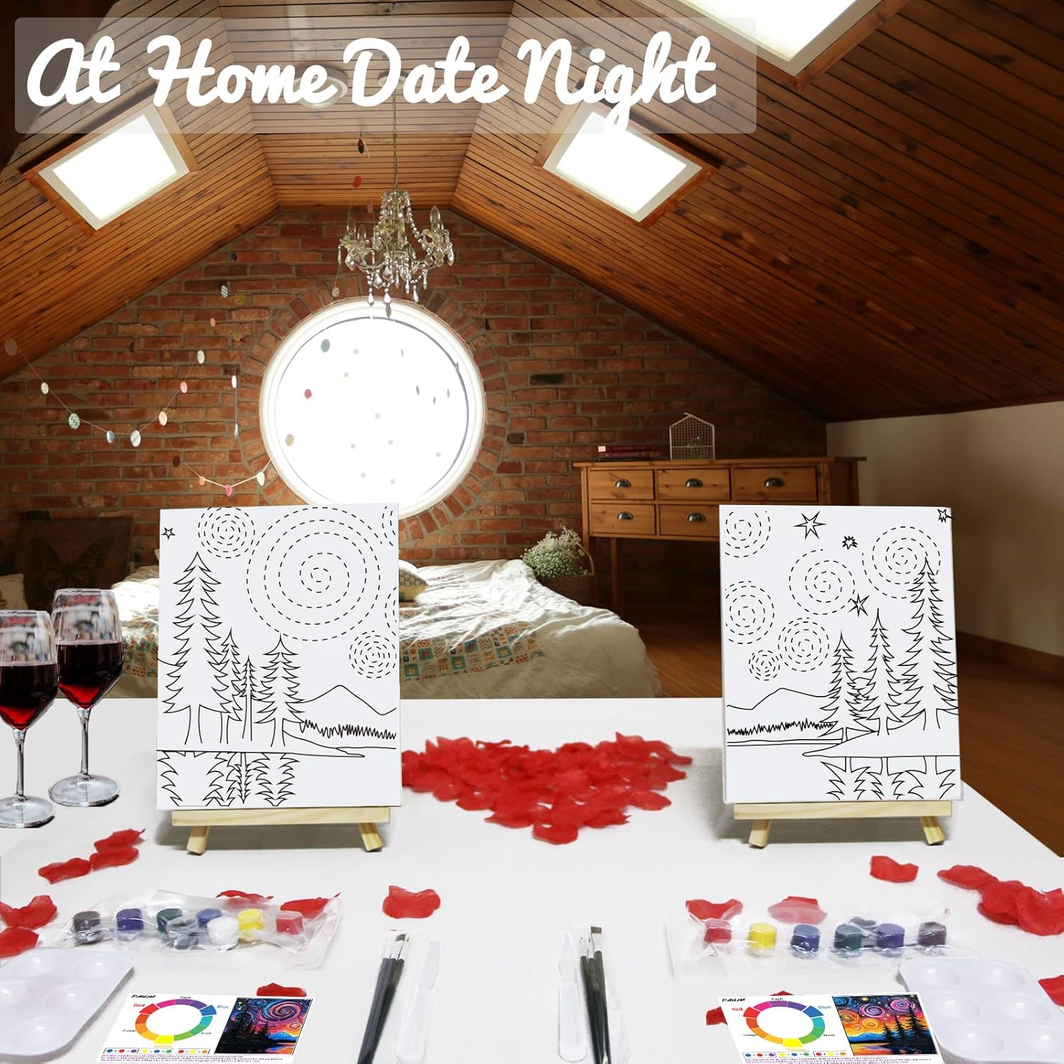 PAILIM 2 Pack Sip and Paint Kit for Adults Couples Painting Kit Pre Drawn Canvas to Paint at Home Date Night Party Favor Supplies Art Painting Set Couples Activity Starry 8x10