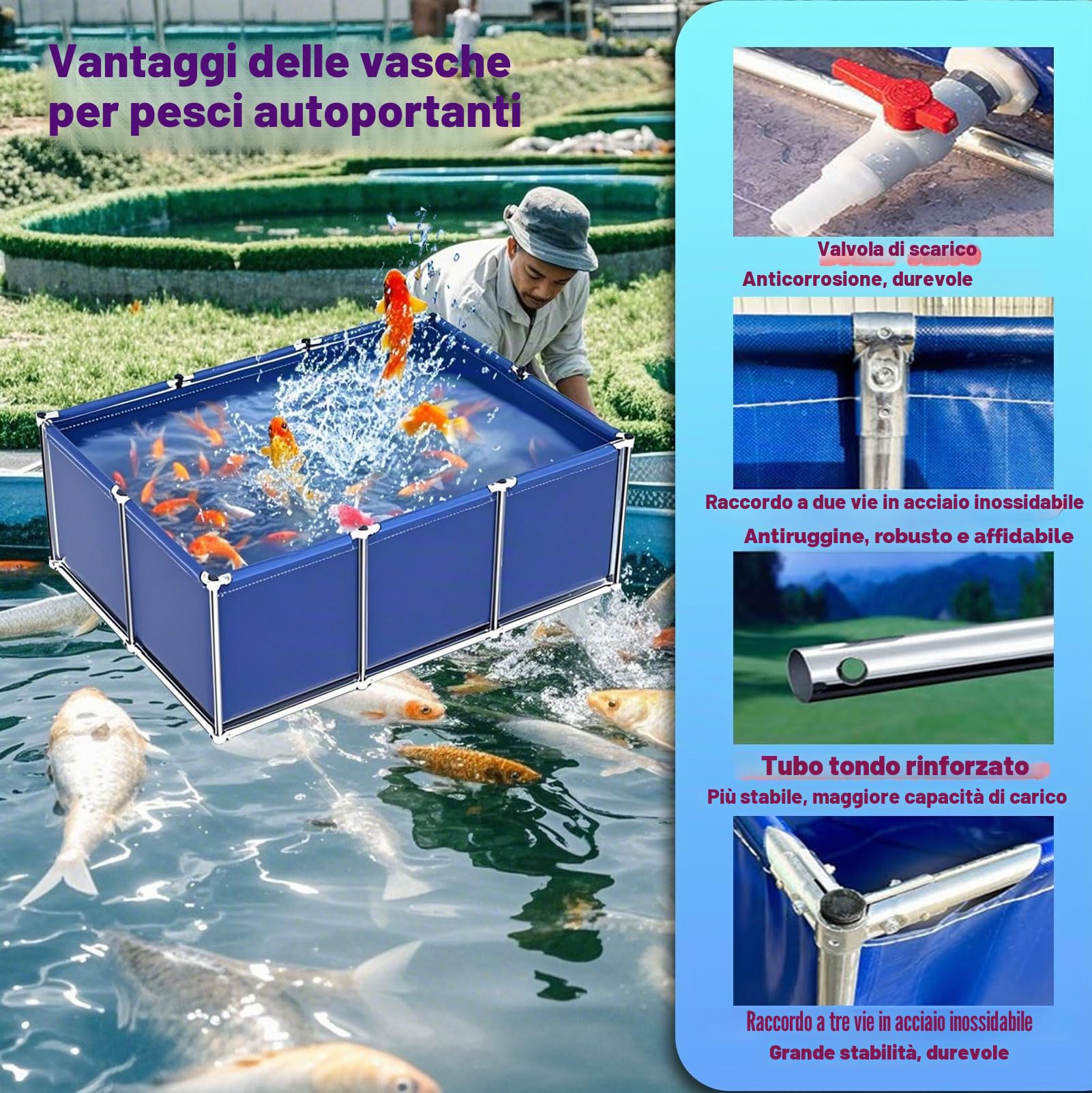 Grande piscina rettangolare con cornice, struttura in acciaio fuori terra, piscina da giardino per famiglie e bambini, capacità, facile da montare, telaio in metallo resistente, include toppa di