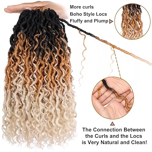 Miniatura 4 de COOKOO Extensiones de cabello sintético bohemio de ganchillo de 14 pulgadas, 8 paquetes de trenzas de ganchillo con rizos estilo bohemio, estilo