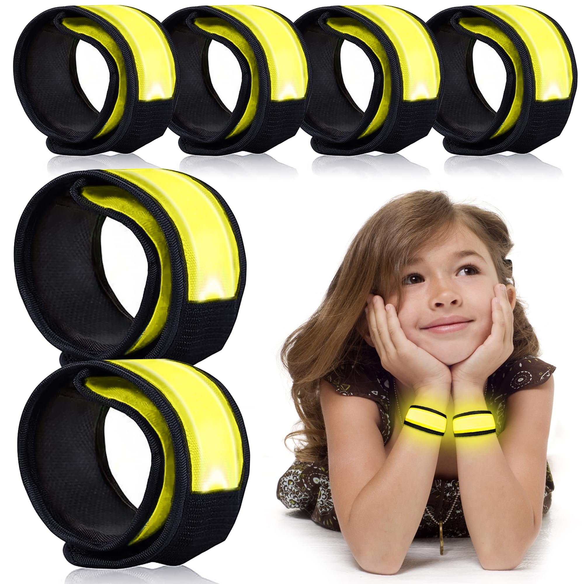 esonstyle 6 Stück LED Leuchtarmband Kinder, Reflektorband Nacht Sicherheits Armbänder, Leuchtende Slap Armbänder für Joggen, Party, Sport, Camping, Festivals & Konzerte