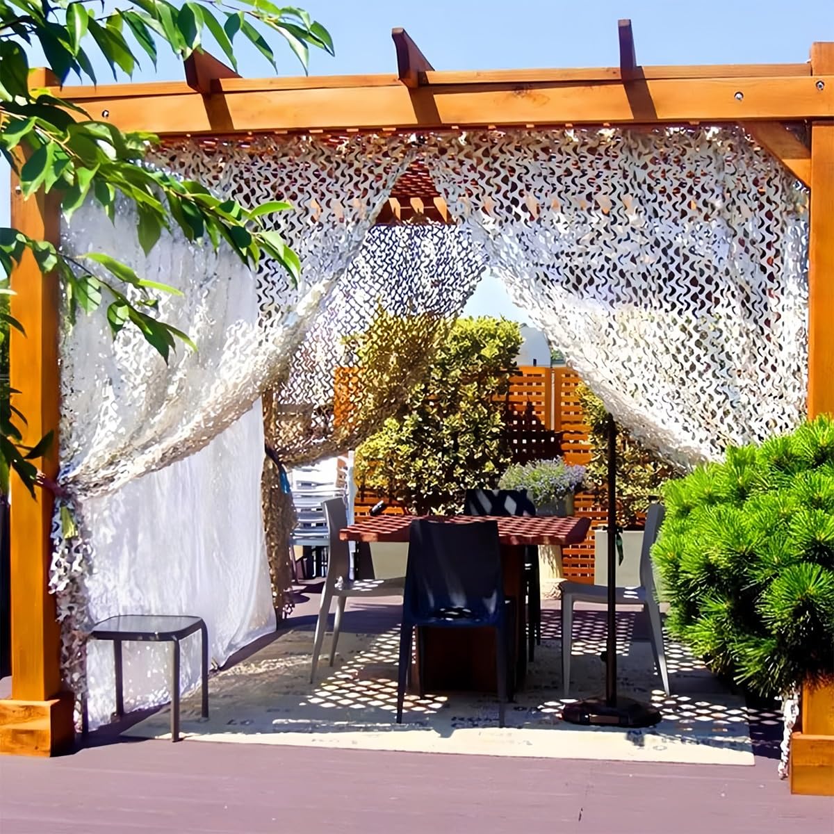 Filet De Camouflage Blanc Voile D'ombrage Camouflage Militaires Camo Netting Sun Shelter Réseau pour Chasse décoration Jardin Photo Auvents Terrasse 1.5/2/3/4/4.5/5/6/8/10m Longue(4.5x6.0m)