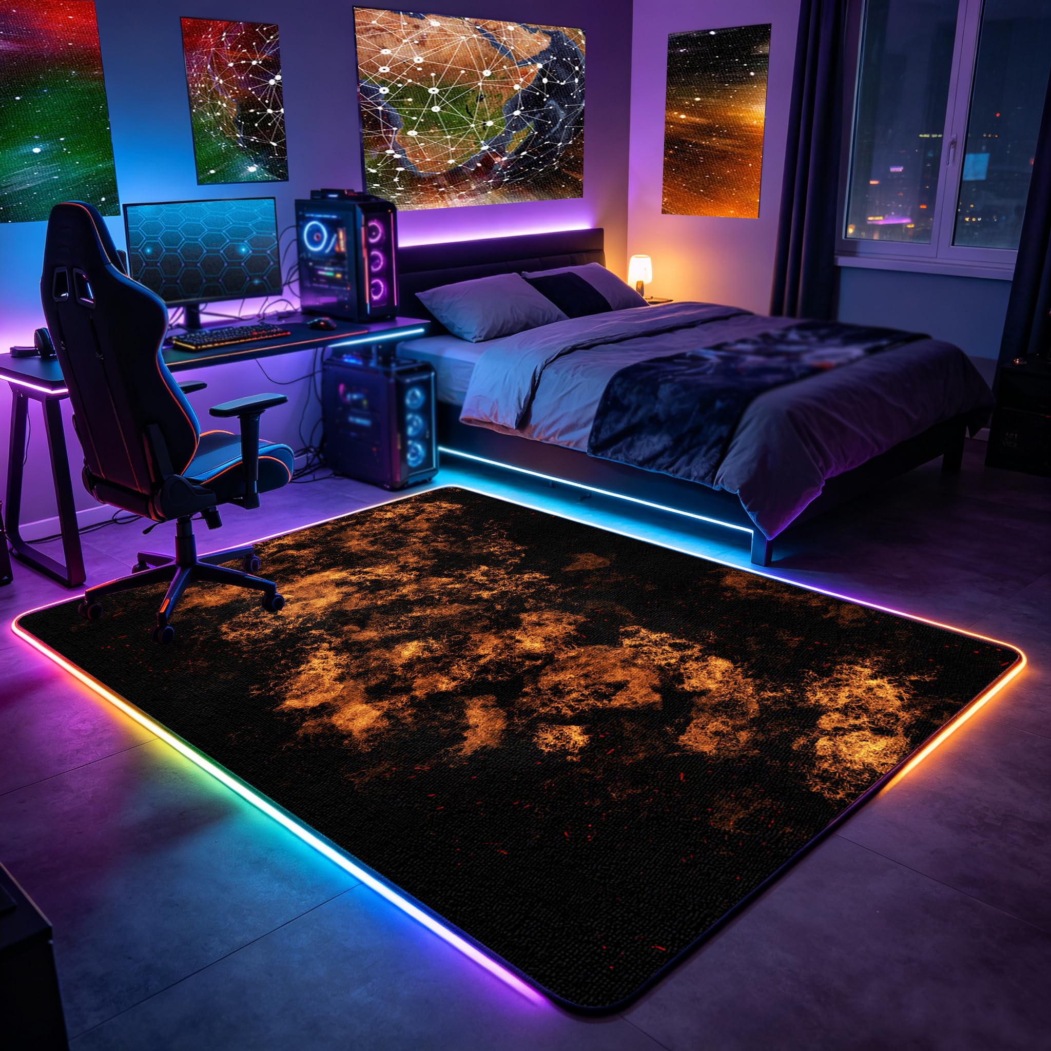 Duży dywan do sypialni dla gracza nowoczesny 3D dywan do pokoju dla graczy, dywan do pokoju gier dla młodzieży antypoślizgowy dywan z krótkim włosiem 80 x 140 cm