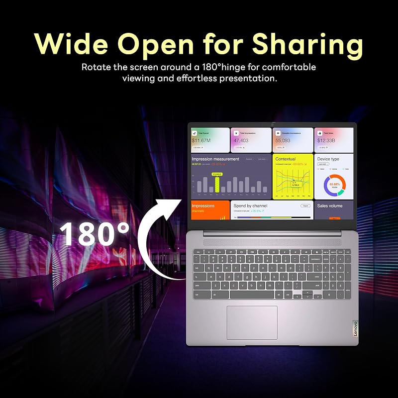 Lenovo Ideapad 3 15.6" FHD Chromebook, Intel Celeron N4500, 4GB RAM, 224GB Storage (64GB SSD+160GB Docking Station Set), ‎Intel UHD Graphics, Full Size Keyboard, Chrome OS, Artic Gray image 6