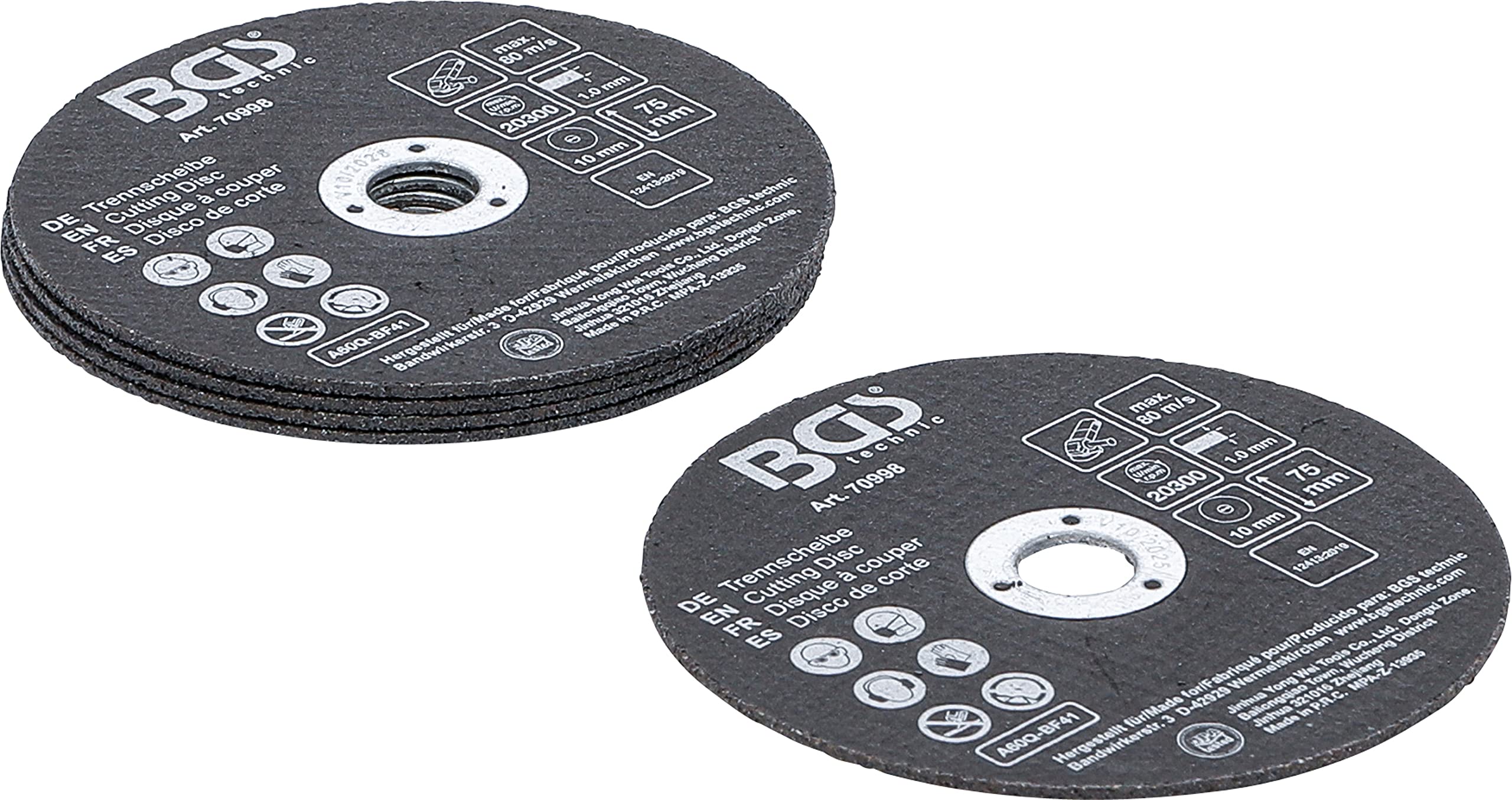 BGS 70998 | Zestaw tarcz tnących | do stali szlachetnej | Ø 75 x 1,0 x 10 mm | 5 szt.