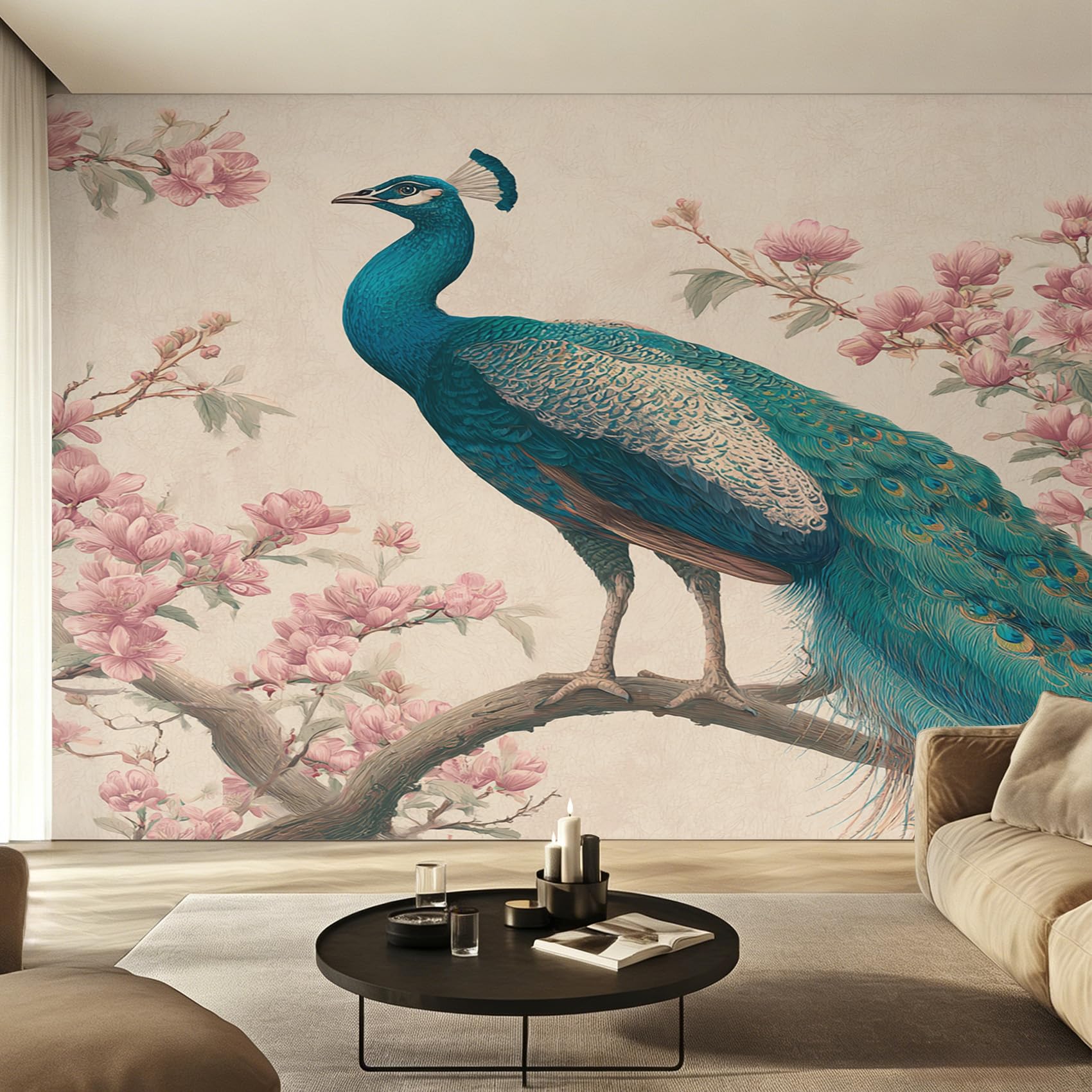 Papier peint paon haut de gamme, fresque murale intissée grand format