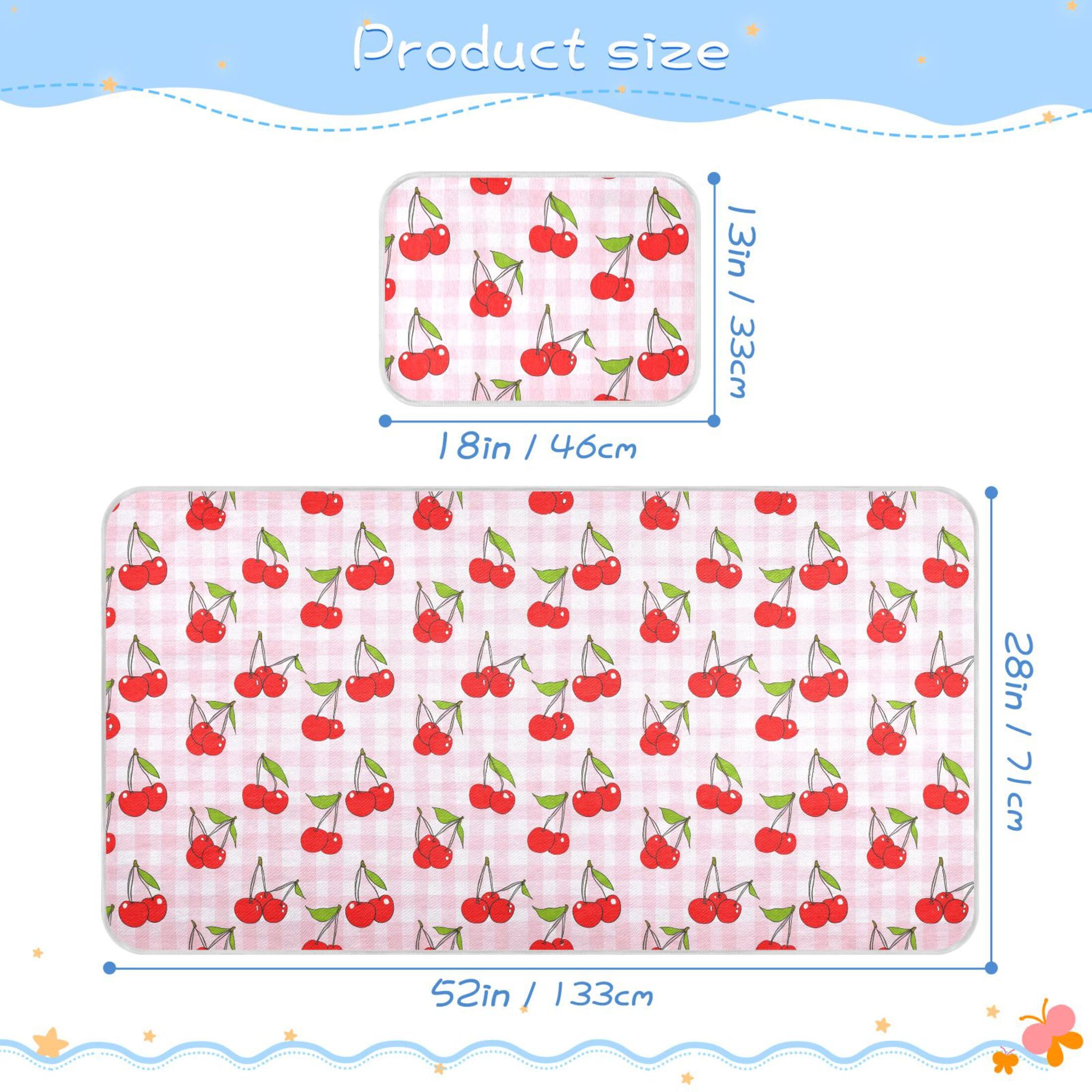 Takiito Cherries on Checkered Baby Cooling Mattress Pad, Soft & Breathable Cooling Mat Keep Baby Cool in Summer 28x52 in, Nursery Essential