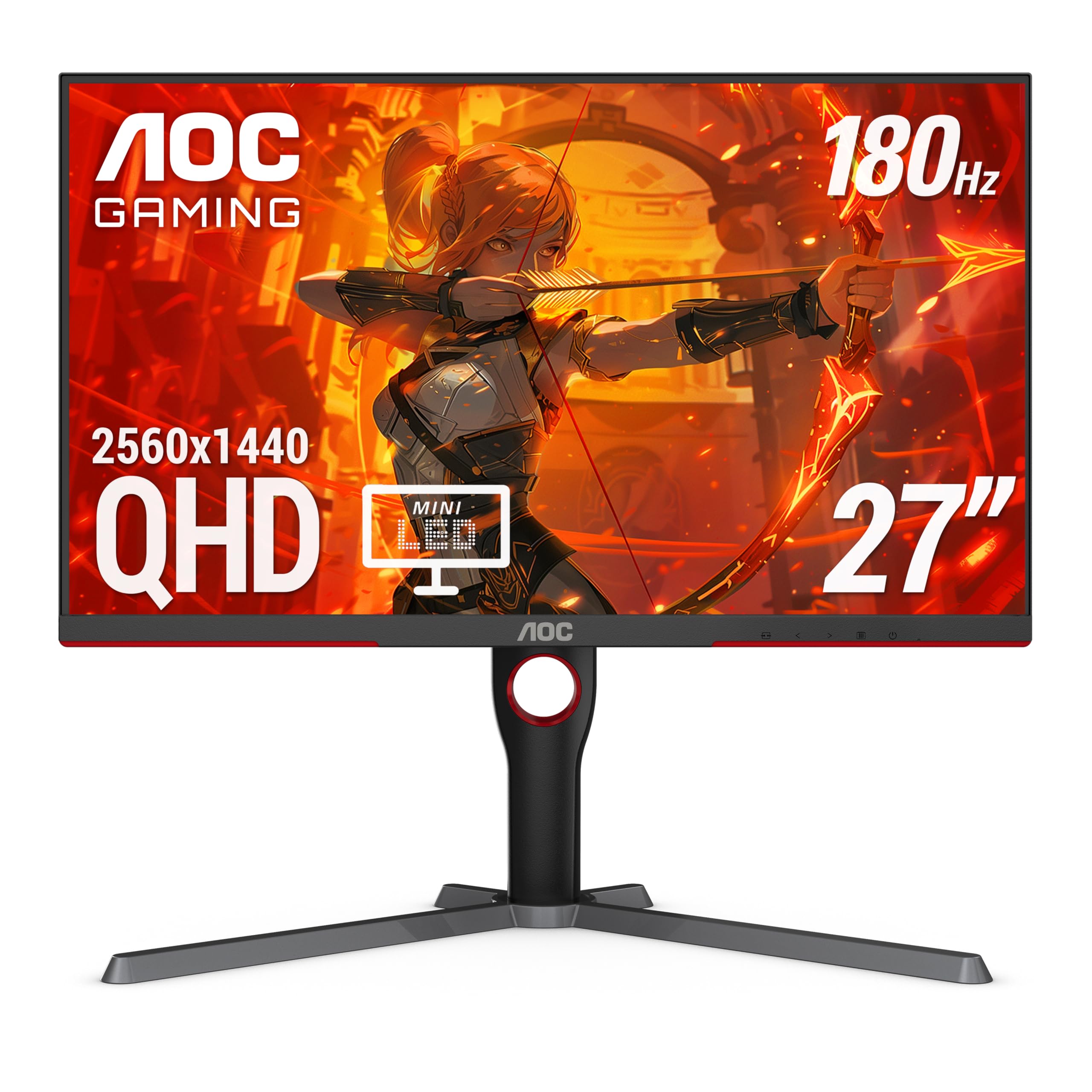 AOC Q27G3XMN 27" QHD Gaming Monitor, 2560x1440, Mini LED, 180Hz 1ms GtG, HDR 1000, sRGB137.5%, HDMI 2.0 x 1, DisplayPort 1.4 x1, Adaptive Sync, 3-Year Zero-Bright-dotAOC Q27G3XMN 27" QHD Gaming Monitor, 2560x14…