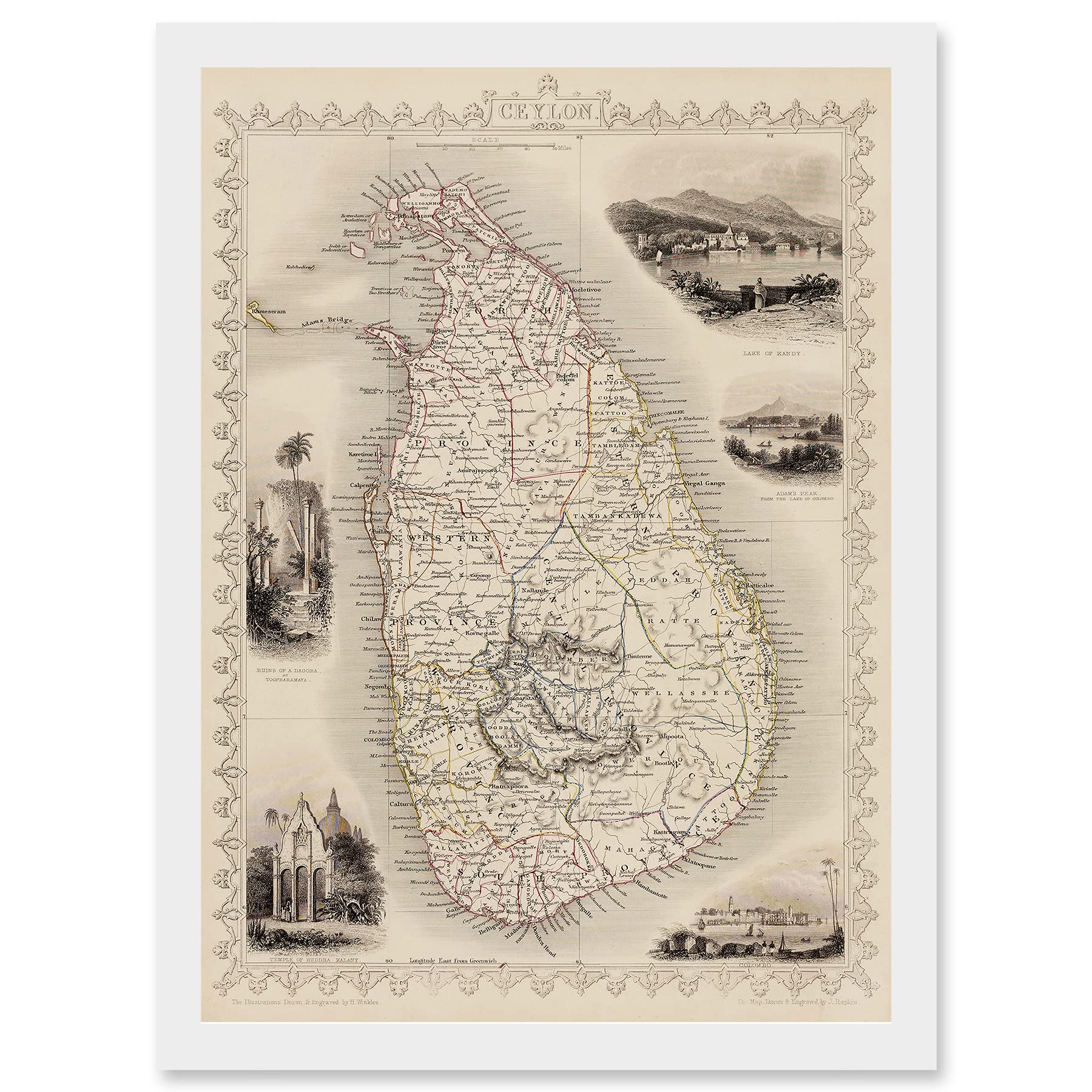 Ceylon Sri Lanka Vintage Pictorial Map - Framed Wall Art Print - A4 - Artery8