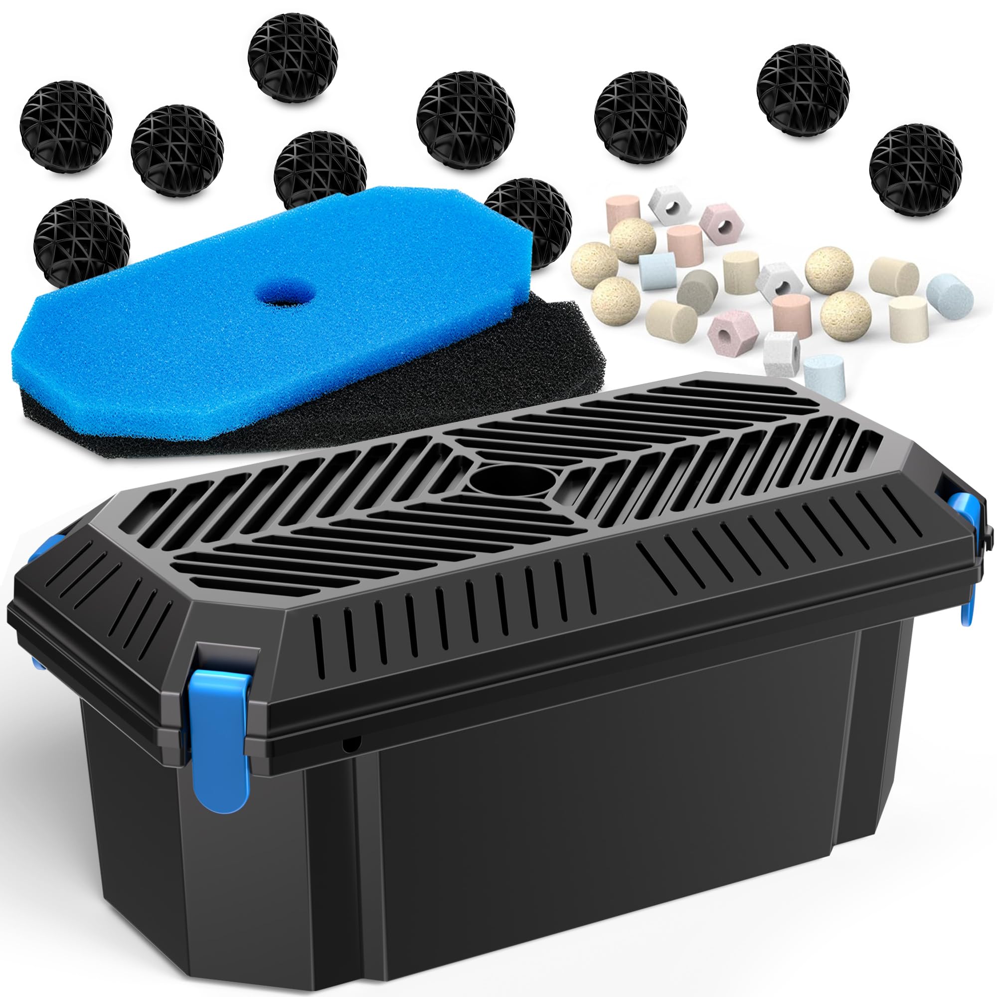 Antfraer Pond Filter Box, Outdoor Water Garden Filter Case for Pump Maintenance, Submersible & Fountain System Compatible, No Built-In Pump Included