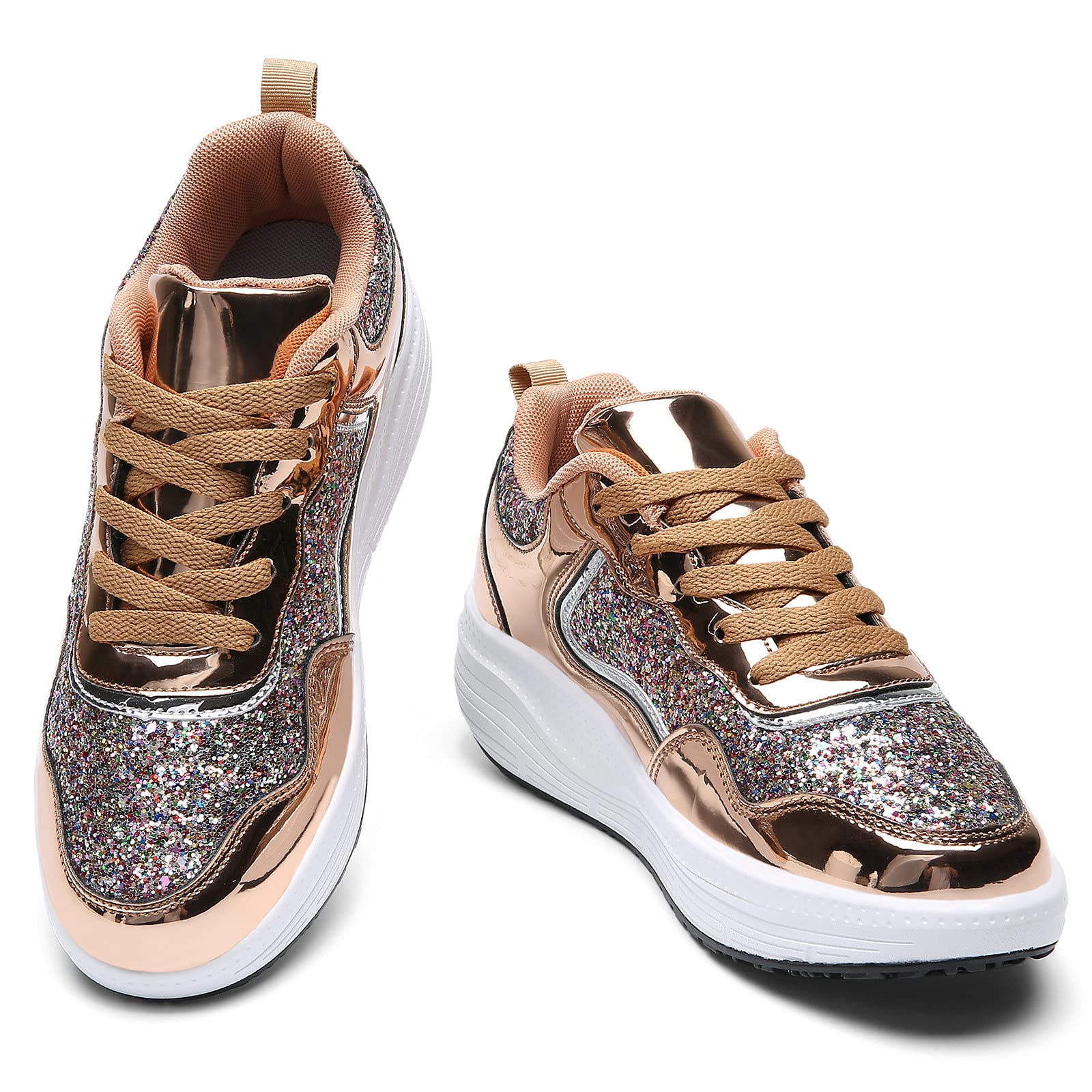 Women's Walking Shoes Glitter Comfort Lightweight Wedge Platform Athletic Tennis Sneakers-image-32