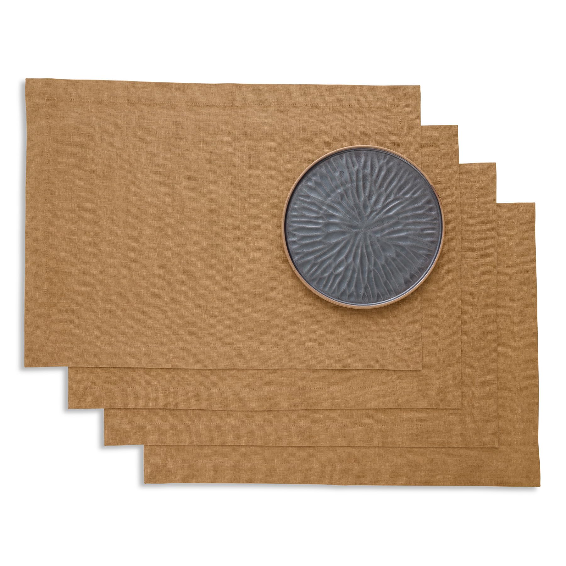 Solino Home Linen Placemats Set of 4 - Tobacco Brown Placemats 14 x 19 Inch - 100% Pure Linen Table Place Mats - Diana Medium Weight