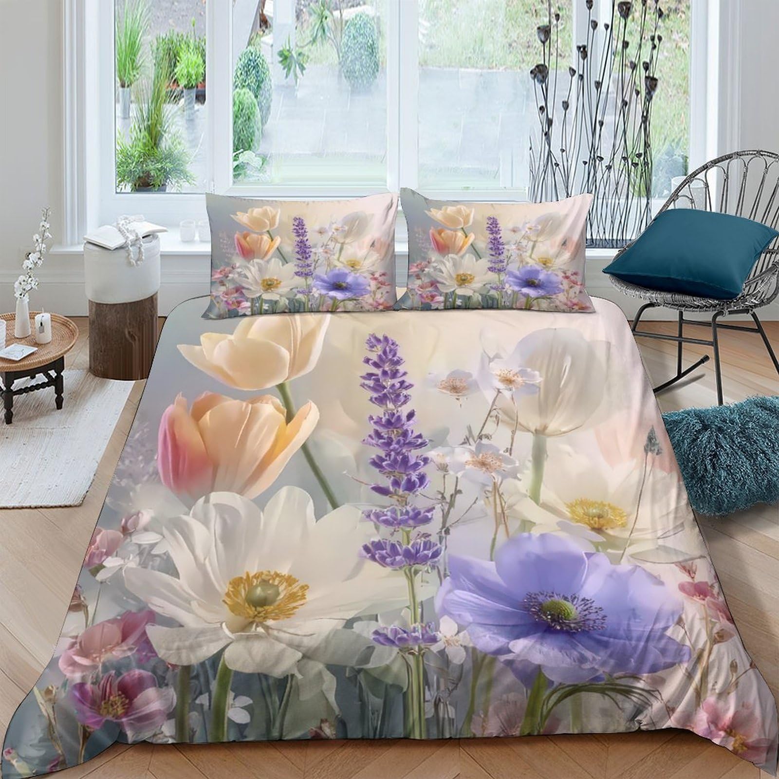 Ctjqhvkz Style-10 3D Printed Pastel Floral Fitted Sheet Microfiber Soft Breathable Wildflower Mattress Cover For Bedroom Guestroom Protection Decoration Single（135X200cm）