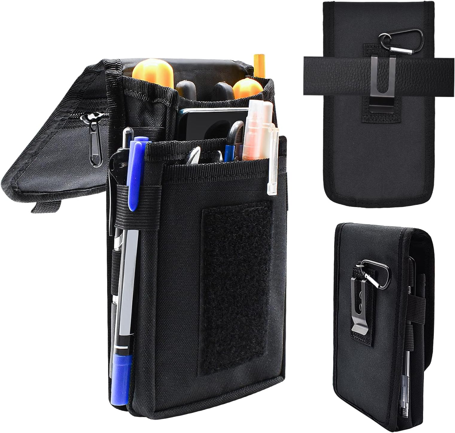 Belt Tool Pouch, Tactical Utility Organizer with Cell Phone Holder, Durable Heavy-Duty 1000D Nylon EDC Multitool Holster with Multi-Pockets for Electricians, Handymen, Work, Hiking, Daily Use