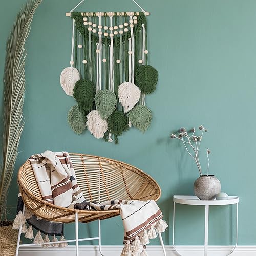 Miniatura 4 de Newwiee Tapiz tejido de macramé para colgar en la pared, diseño bohemio de macramé, tapiz verde, grande, elegante, para colgar en la pared de